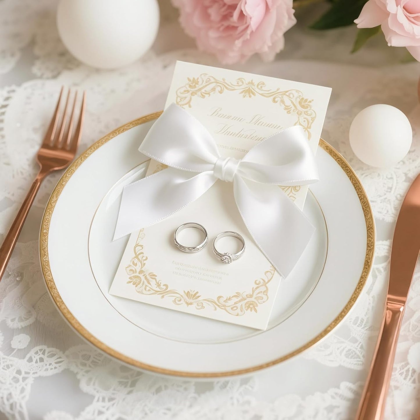 Double Face White Satin Ribbon 1-1/2 inch X 25 Yards Polyester White Ribbon for Wedding Decor, Wreath, Gift Package Wrapping and Other Projects