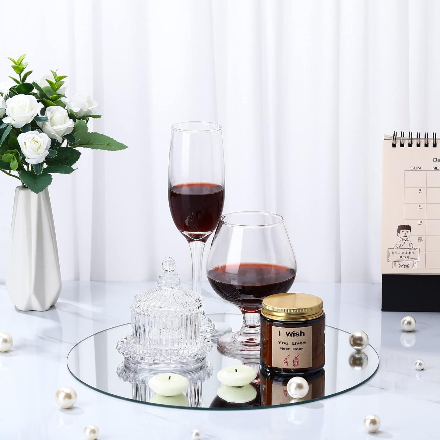 Tuanse 18 Pcs 12 Inch Round Mirrors Centerpieces for Tables, Table Mirrors, Mirror Plates Set, Circle Glass Trays for Wedding, Baby Shower, Party Decorations, Crafts, Christmas, 2mm