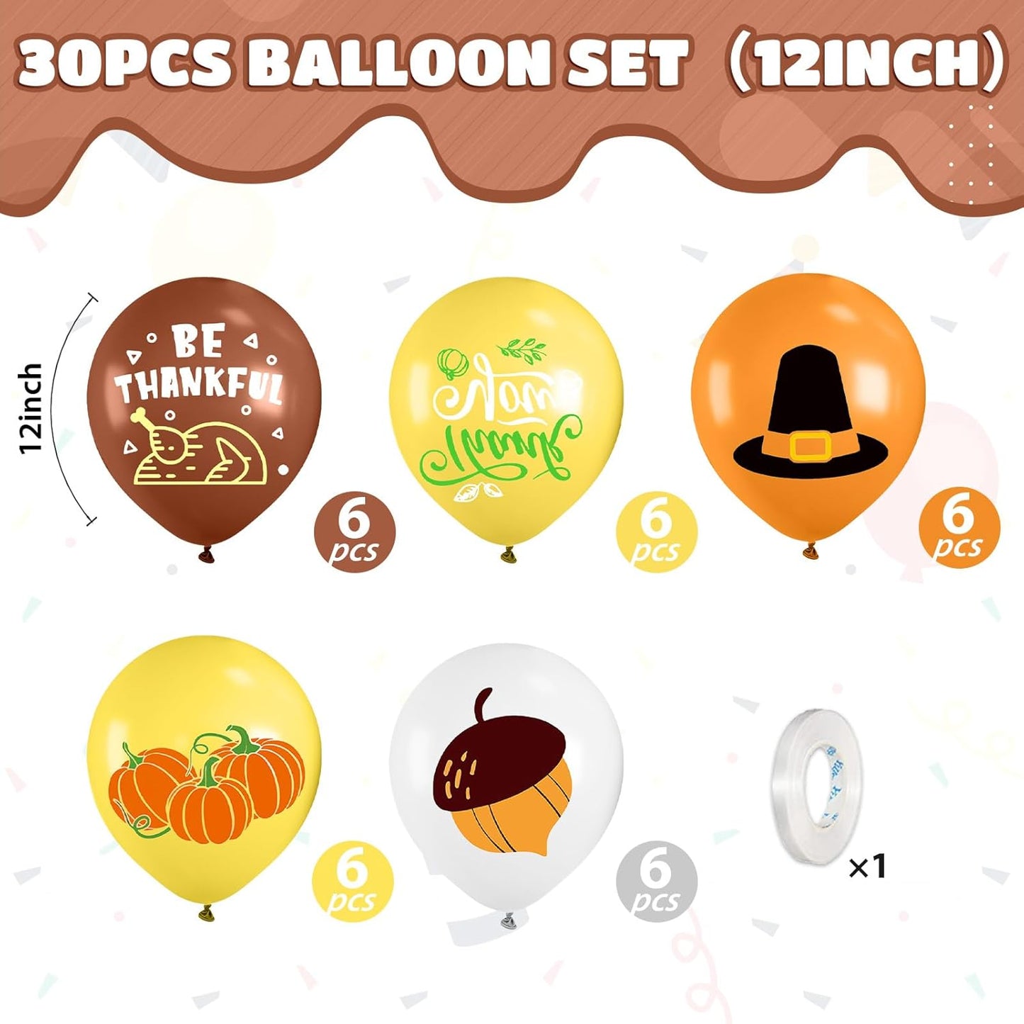 Thanksgiving Balloons, 12 Inch Brown Yellow Burnt Orange Coffee White Pumpkin Turkey Autumn Latex Balloons for Fall Thanksgiving Harvest Birthday Party Baby Shower Decorations