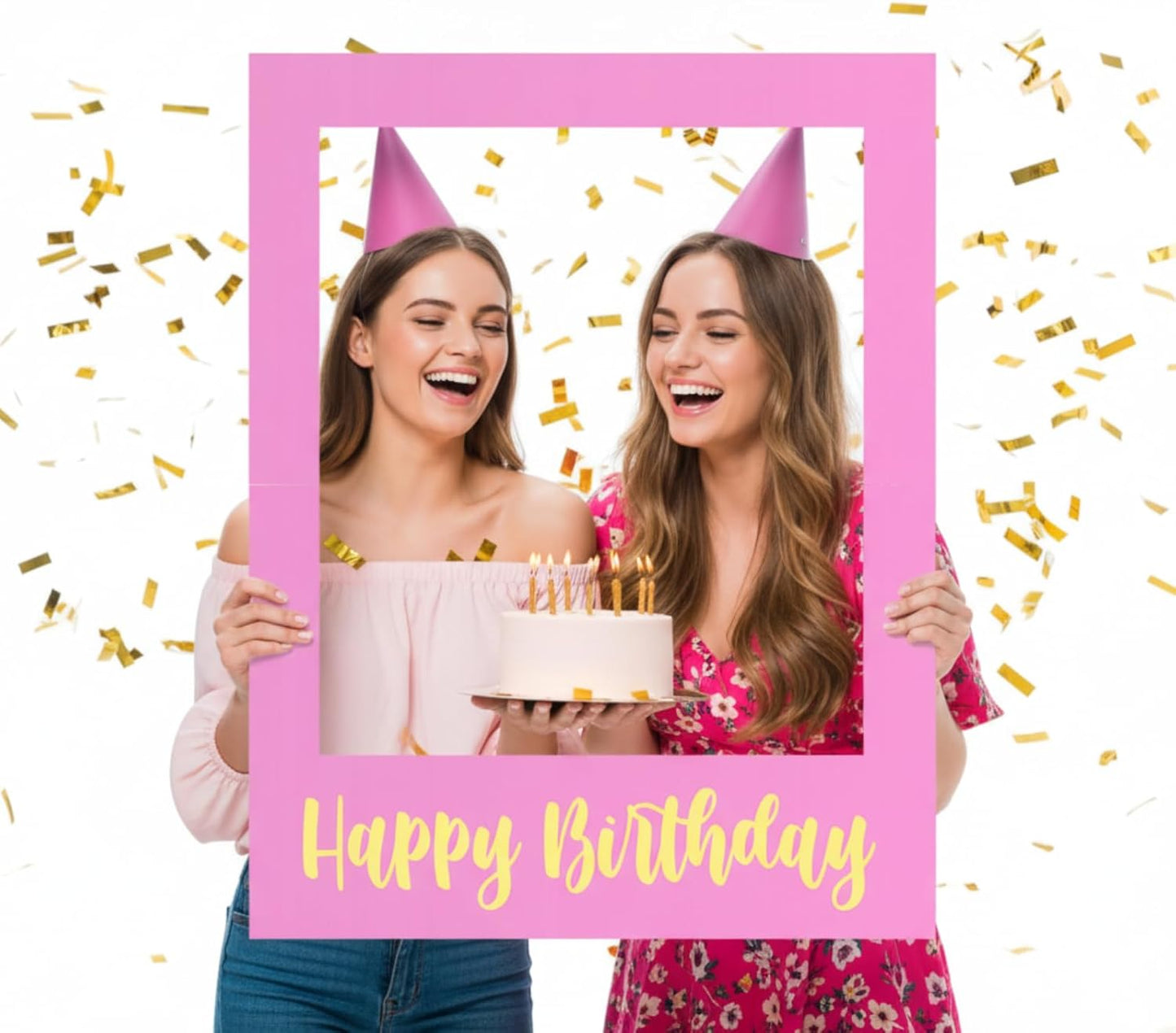 32 x 24 Inch Large Photo Booth Props Picture Frame Happy Birthday Party Frame DIY Cutouts Photo Booth Props Selfie for Party Supplies Favors(Pink Gold,Happy Birthday)