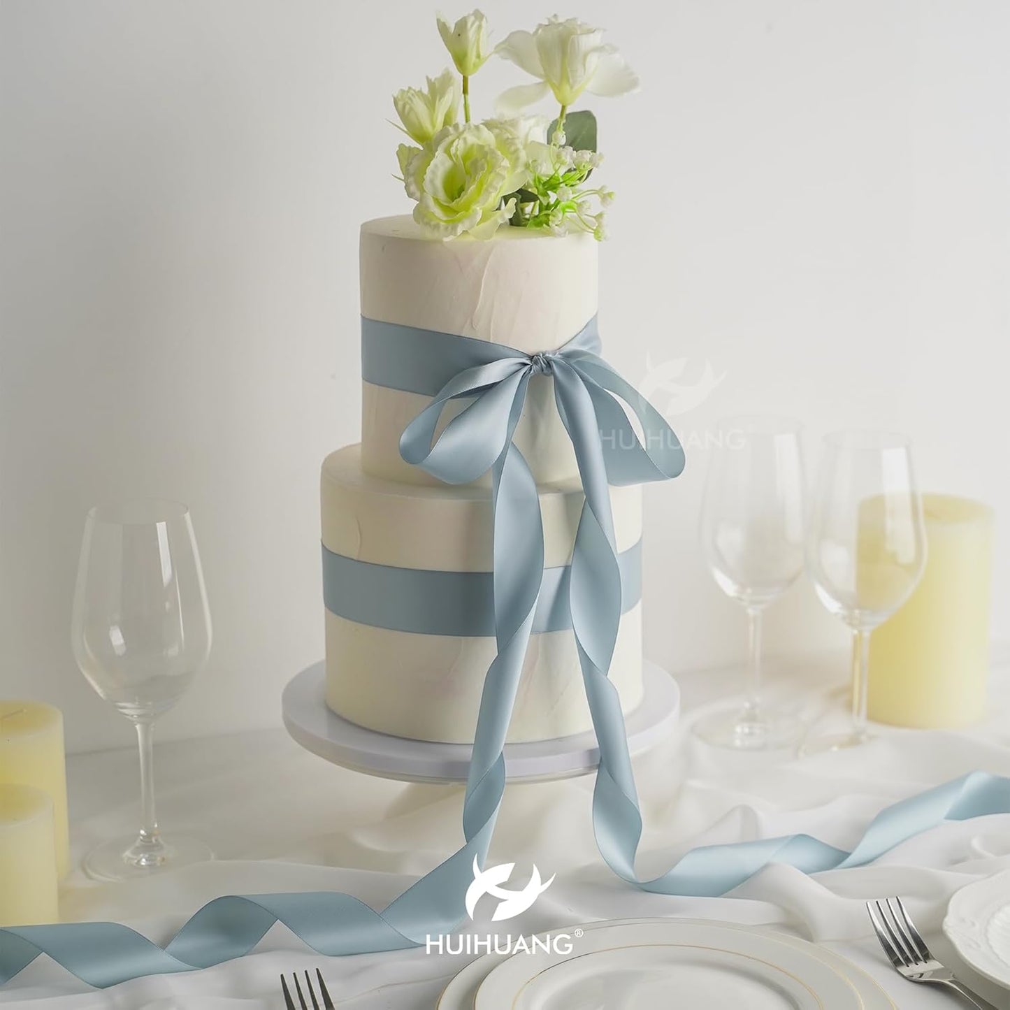 HUIHUANG Slate Blue Ribbon 1-1/2 inch Double-Faced Satin Ribbon 50 Yards Blue Silk Satin Ribbon for Wedding, Crafts, Gift Wrapping, Flower Bouquet Wrap, Invitations, Holiday Decor, Bows Making