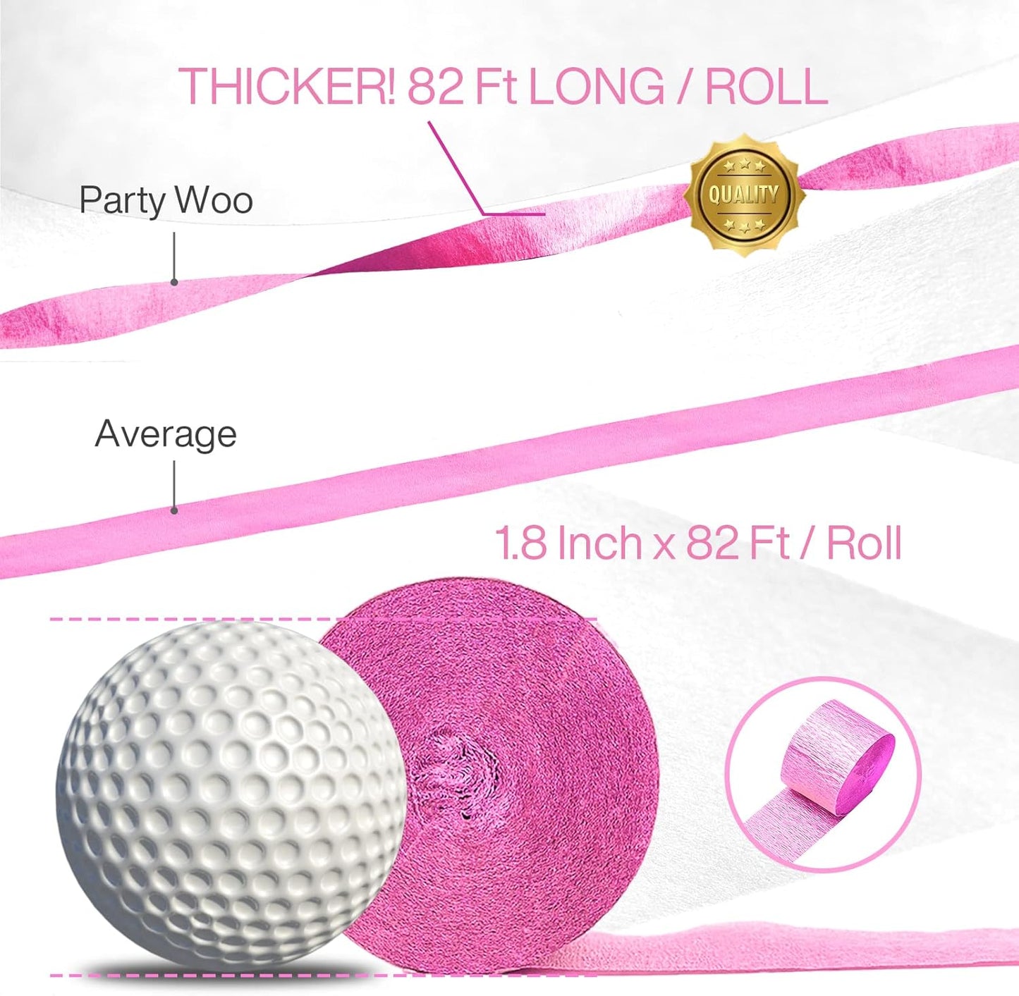 PartyWoo Crepe Paper Streamers 4 Rolls 328ft, Pack of Hot Pink Crepe Paper for Party Decorations, Wedding Decorations, Birthday Decorations, Baby Shower Decorations (1.8 Inch x 82 Ft/Roll), Pink-9581