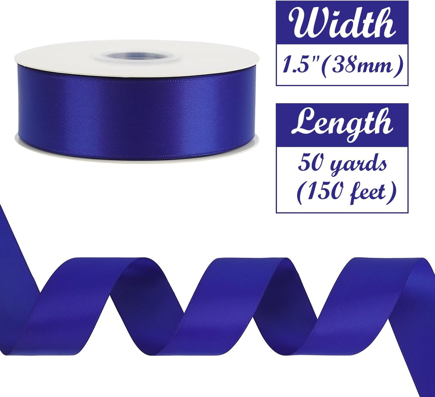 HUIHUANG Royal Blue Satin Ribbon 1-1/2 inch x 50 Yards Cobalt Double-Faced Satin Ribbon for Gift Wrapping, Bows, Flower Bouquet, Crafts, Holiday Decor, Christmas Tree, Graduation, Birthday Party