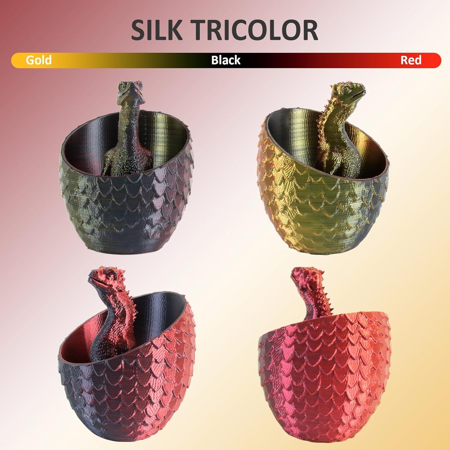 GIANTARM Tri-Colors Silk Pla Filament, Shiny Pla 3D Printer Filament 1.75mm +/-0.03mm, 1Kg (2.2lbs) Spool, Vacuum Packaging (Red+Gold+Black)