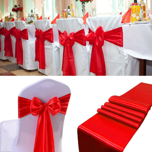 100 PCS Satin Chair Sashes Decorative Bows Satin Chair Sashes Ties Back Ribbon Bows Chairs Cover Band for Wedding Party Events Ceremony Reception Banquet Christmas Chair Cover Decor(7 x 108 inch,Red)