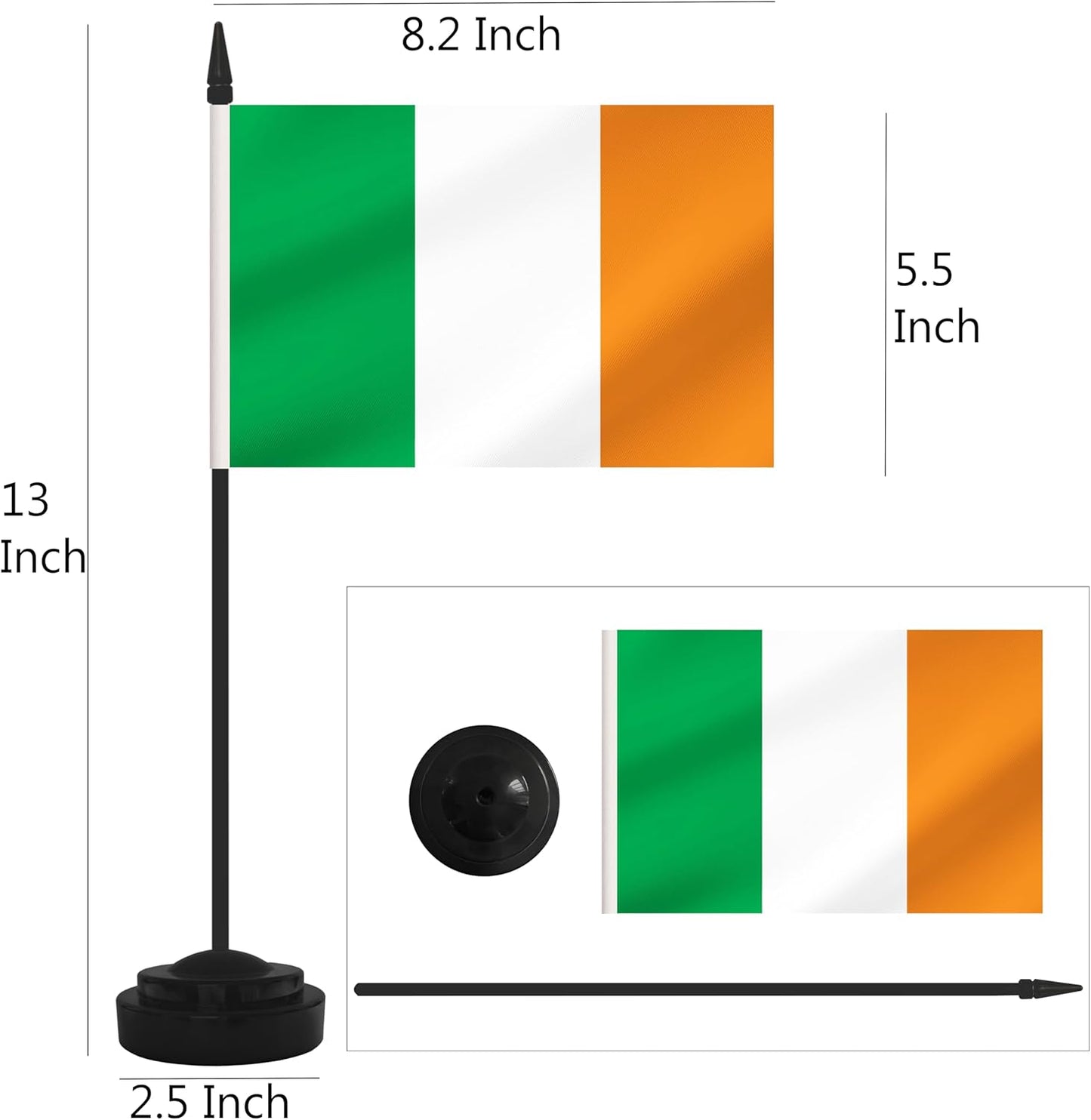 12 Pack Ireland Desk Flags, Irish Desktop Flag, Small Miniature Office Flags with 12" Black Pole and Black Base, Offices, Classroom, Home, Festival Decoration (Ireland)
