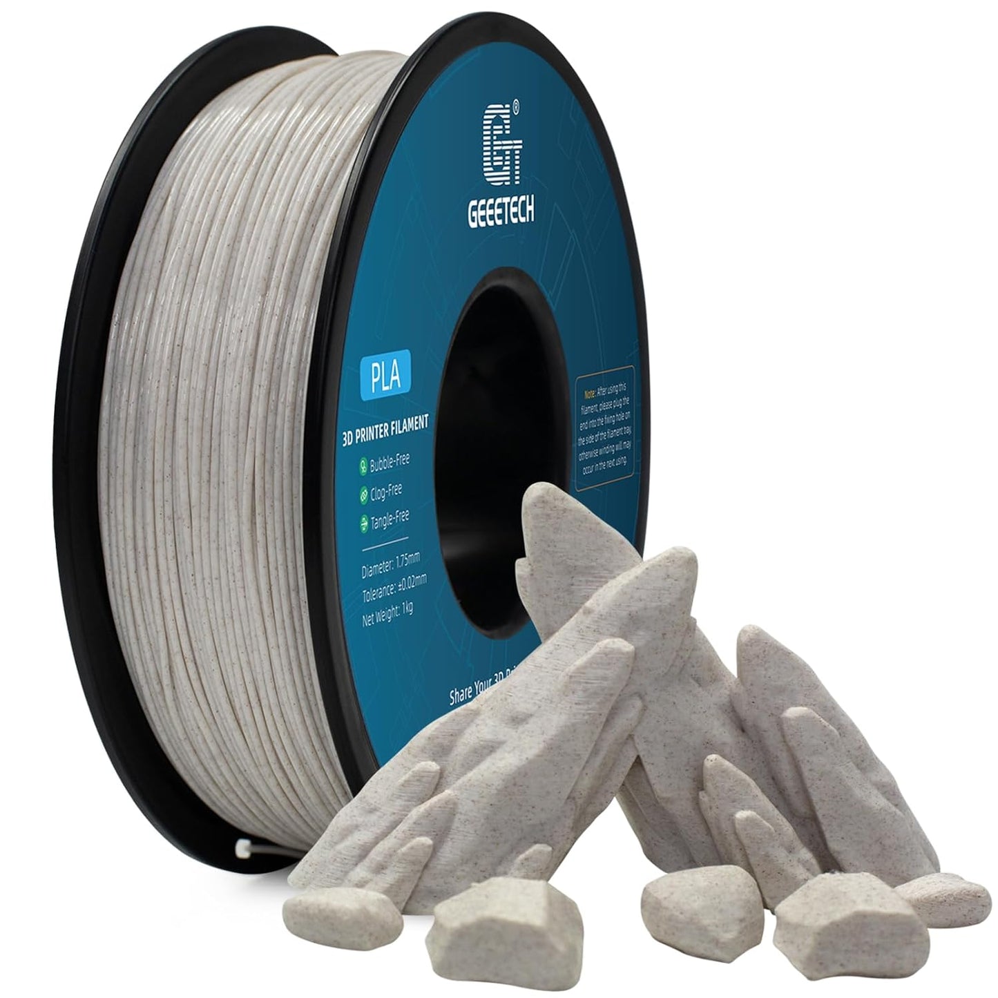 Geeetech Marble PLA Filament, 1.75mm 3D Printer Filament 1kg(2.2lbs), Dimensional Accuracy +/- 0.02 mm, Marble White-Brown Stone Color, Fit Most FDM Printer