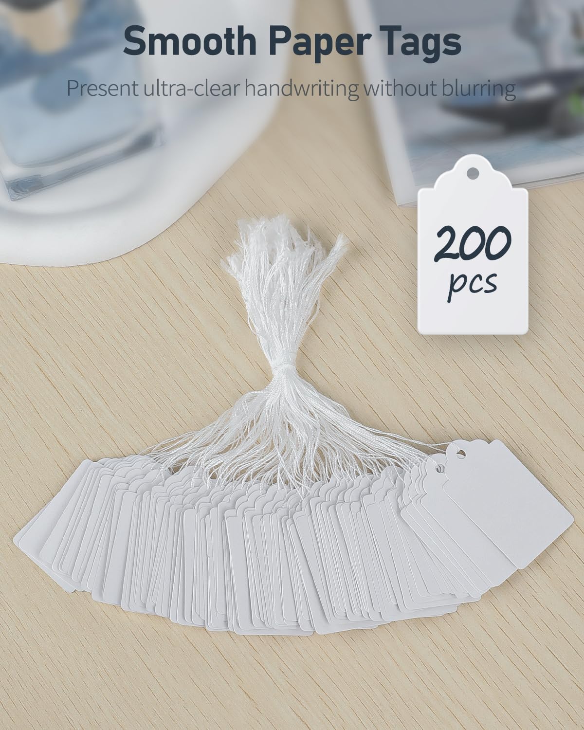 Uniclife 200 Pcs Price Tags 1.8 Inch Writable Price Labels White Price Display Tag for Pricing Clothing Jewelry Gifts Blank Hang Tag Merchandise White Marking Tags with Strings, 1.8" x 1.05"