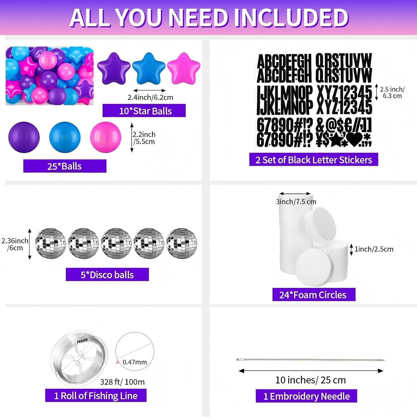 Giant Friendship Bracelet Garland Kit, DIY Birthday Banner with Letters Ball Jumbo Customizable Friendship Bracelet Decor for Halloween Christmas Wedding Party(Blue, Pink, Purple)