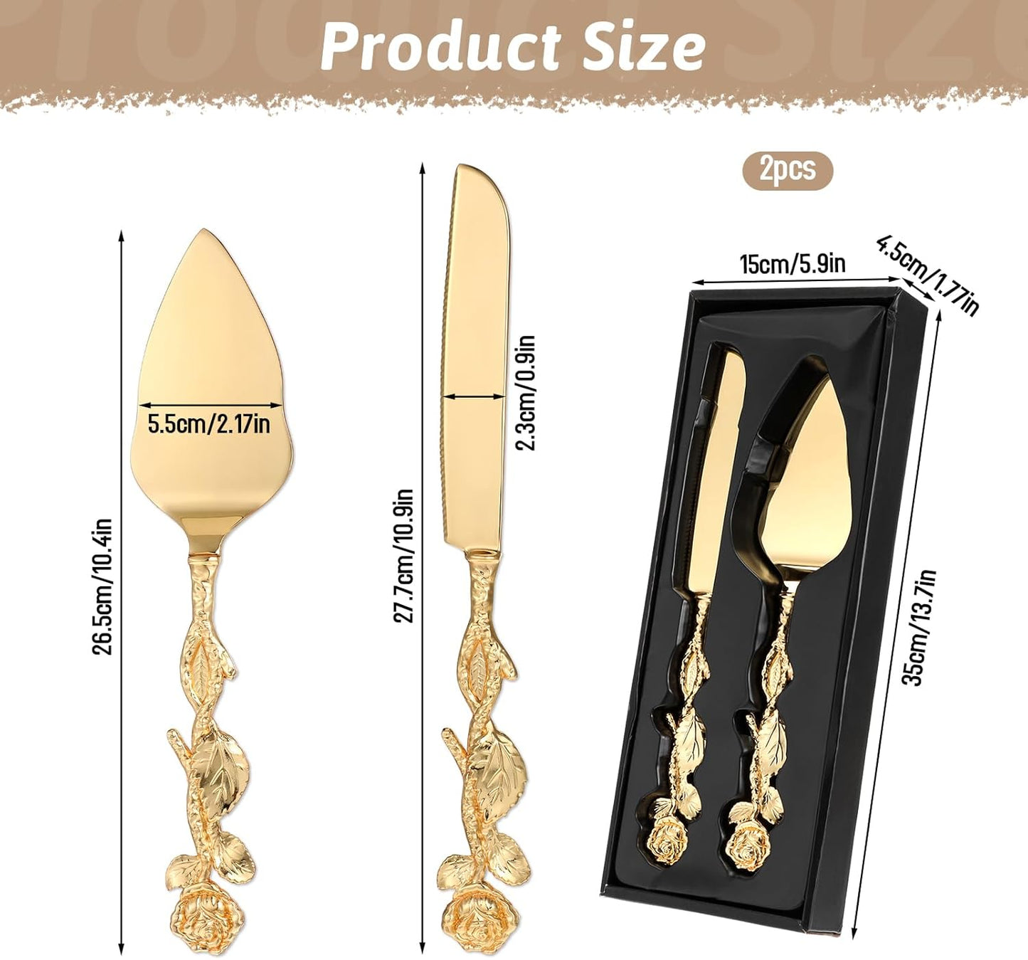 Cake Cutting Set for Wedding, Personalized Gold Cake Knife and Server Set, Custom Cake Serving Set, Engraved Pastry Pie Server Cake Pizza Cutter, Birthday Bridal Gift