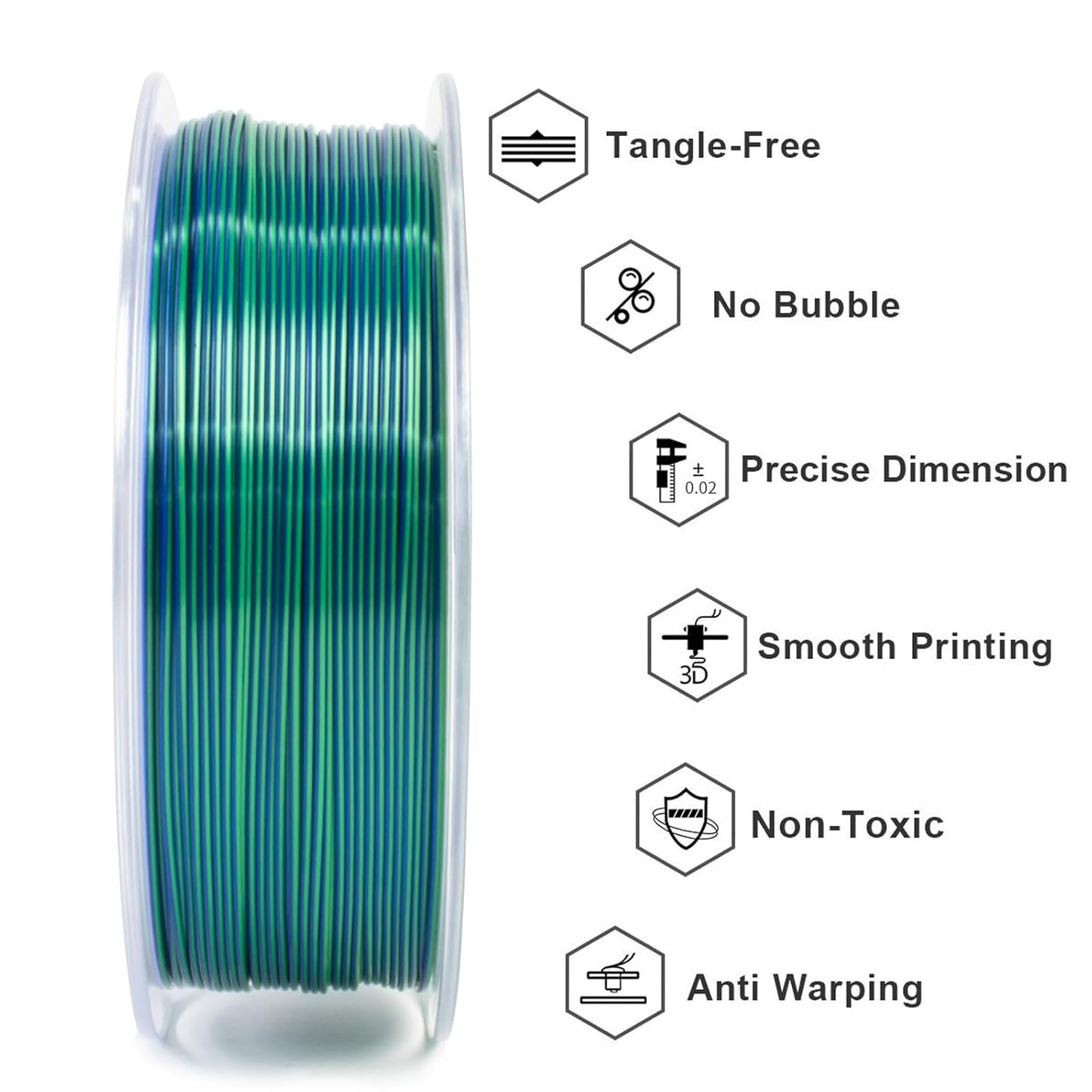 Geeetech 3D Printer Silk PLA Dual Color Filament, Metal-Like Shiny Silk Filament 1.75mm 1kg (2.2lbs) Spool, Dimensional Accuracy +/- 0.02 mm, Silk Blue Green