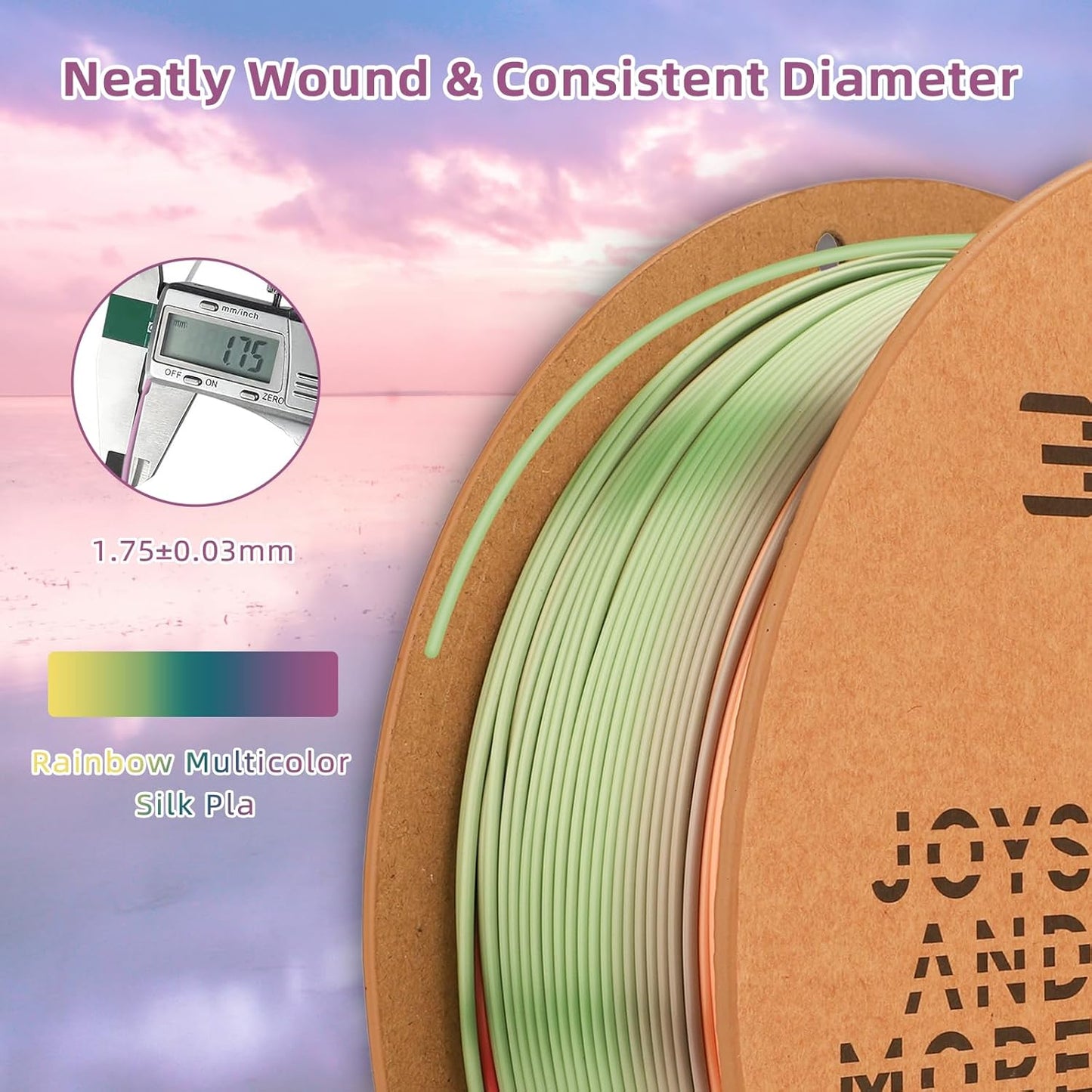 Silk PLA 3D Printer Filament 1.75mm Silk Shiny Fast Gradient Color Change Rainbow Multicolor PLA Filament 1kg (2.2lbs) /Spool for FDM 3D Printers-Coral Reef