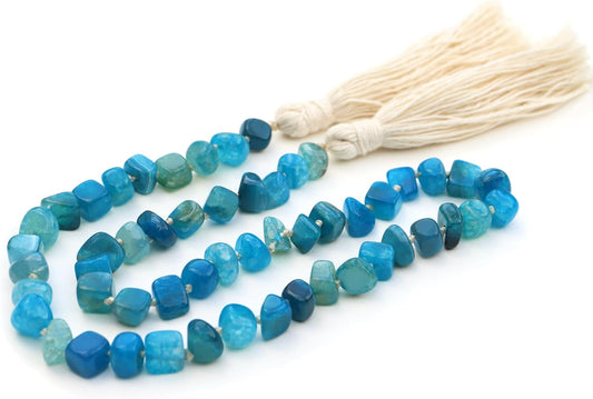 Agate Stone Hand Knotted Garland Modern Farmhouse Rustic Table Home Decor, 30inch Meditation Accessories with Tassel, Prayer Healing Beads Boho Wall Shelf Hanging Decoration (Sky Blue)