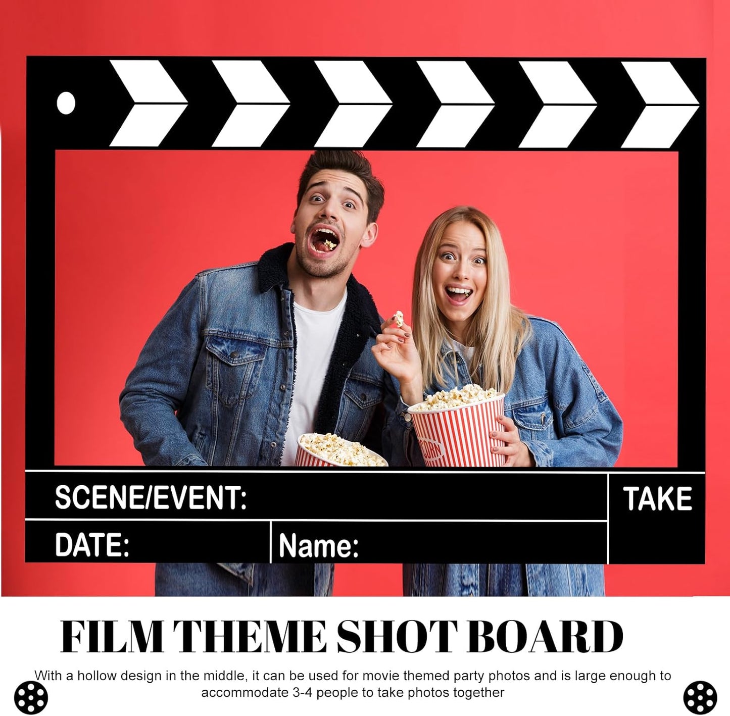 Large Movie Night Photo Booth Props, 25.59 x 15.75 Inch Movie Theme Party Decorations Photo Frame Film Clapper Board for Birthday Party Supplies