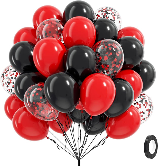Red and Black Balloons, 60pcs 12inch Black Red Confetti Balloons for Graduation Wedding New Year Eve Birthday Party Decorations
