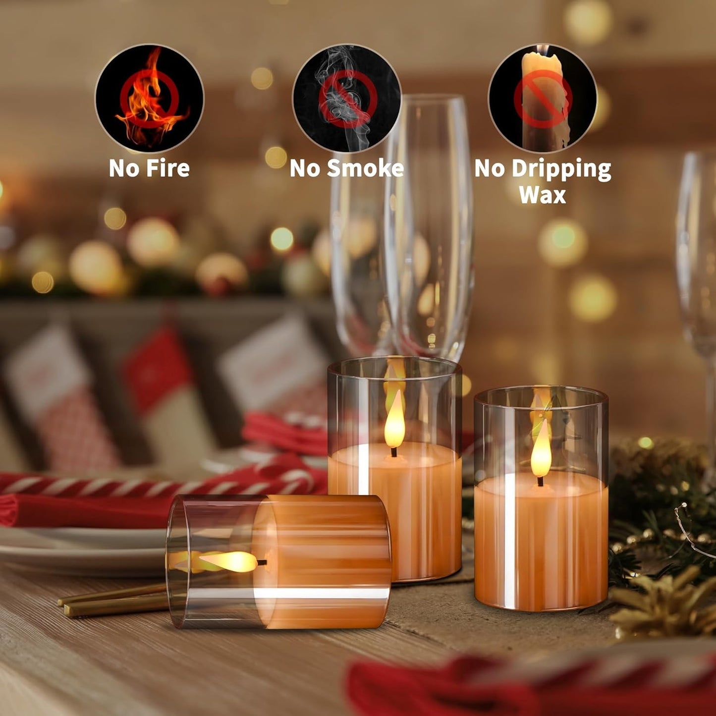 6Pack Glass Flickering Flameless Candles with Remote, 2"X3" Real Wax Votive Candles Battery Operated, Small Electric LED Candles for Wedding Home Decor, w/4 Timers+2 Lighting Modes [Gold]