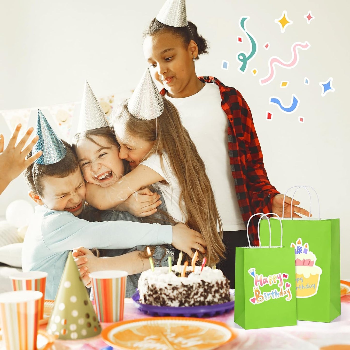 BagDream 8x4.25x10.5 Inch 100Pcs Green Gift Bags Medium, Kraft Paper Bags with Handles Bulk for Welcome Party Favors, Baby Shower, Goody, Treat, Retail, Grocery Paper Sacks