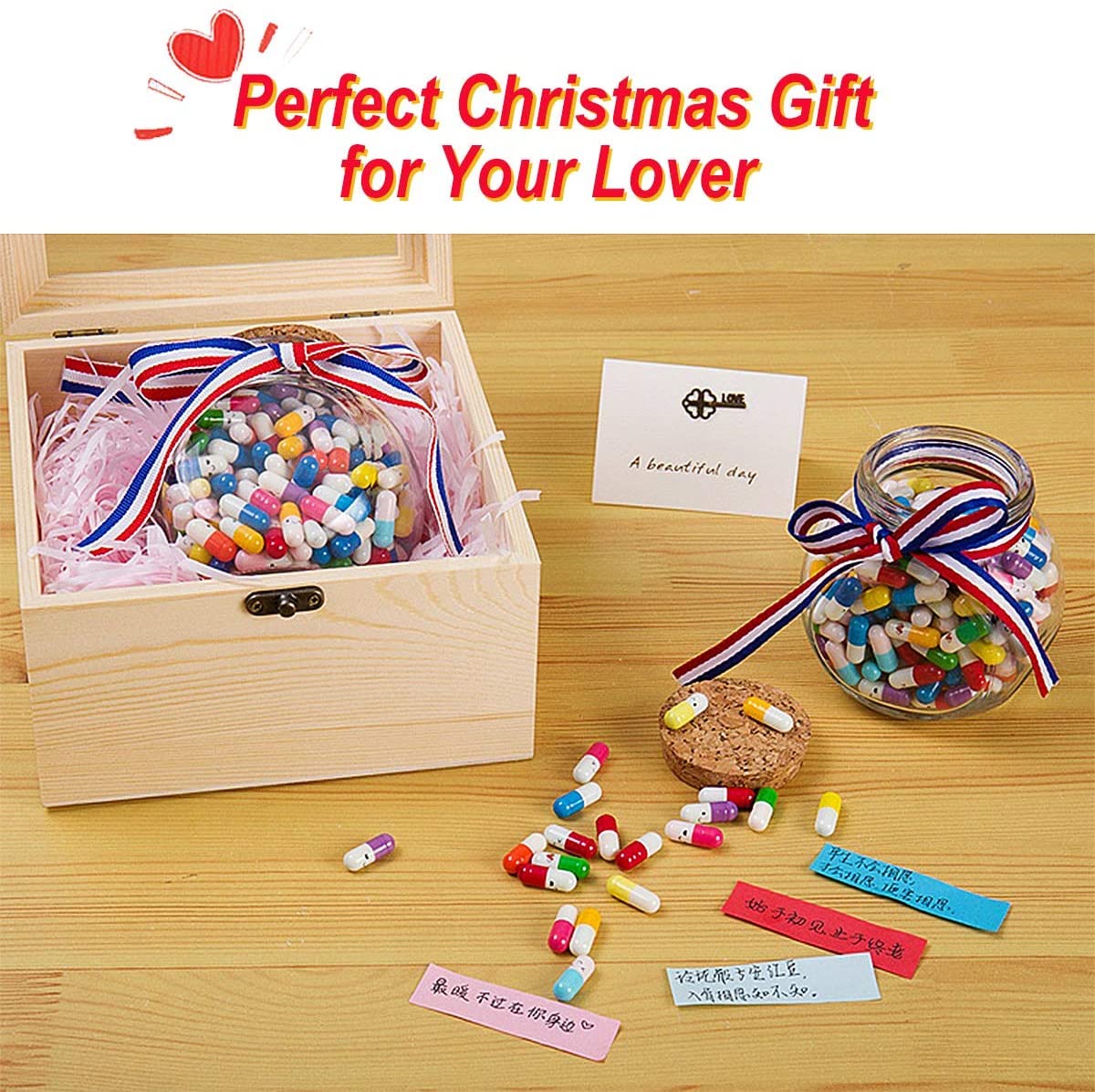 200 Pcs Tiny Love Message Capsule Letter in a Bottle Cute Love Friendship Half Pill in Random Color