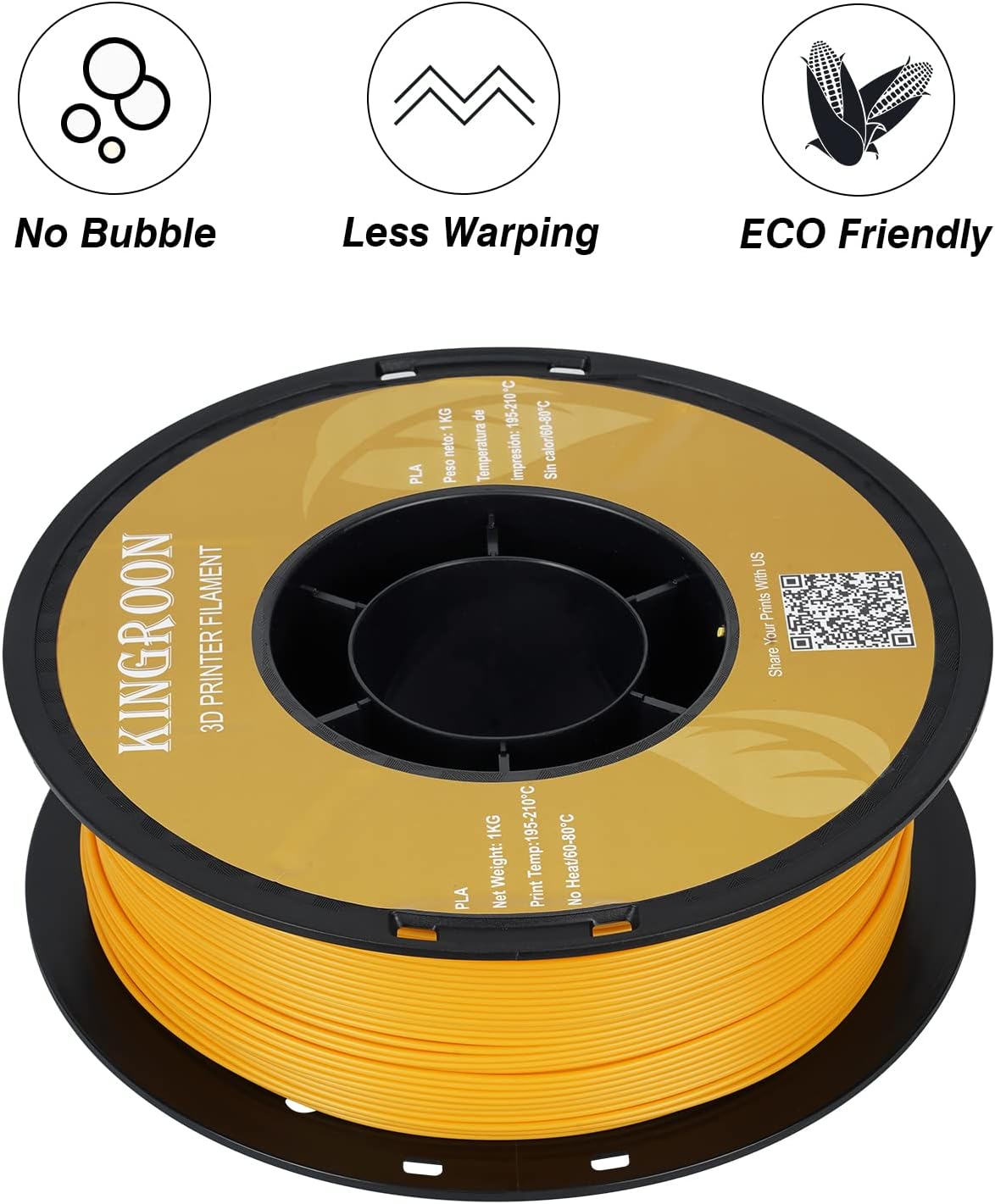 Kingroon Orange PLA Filament 1.75mm 3D Printer Filament Orange Pla Filament 1kg Filament Dimensional Accuracy +/- 0.02mm, Fit Most FDM Printer