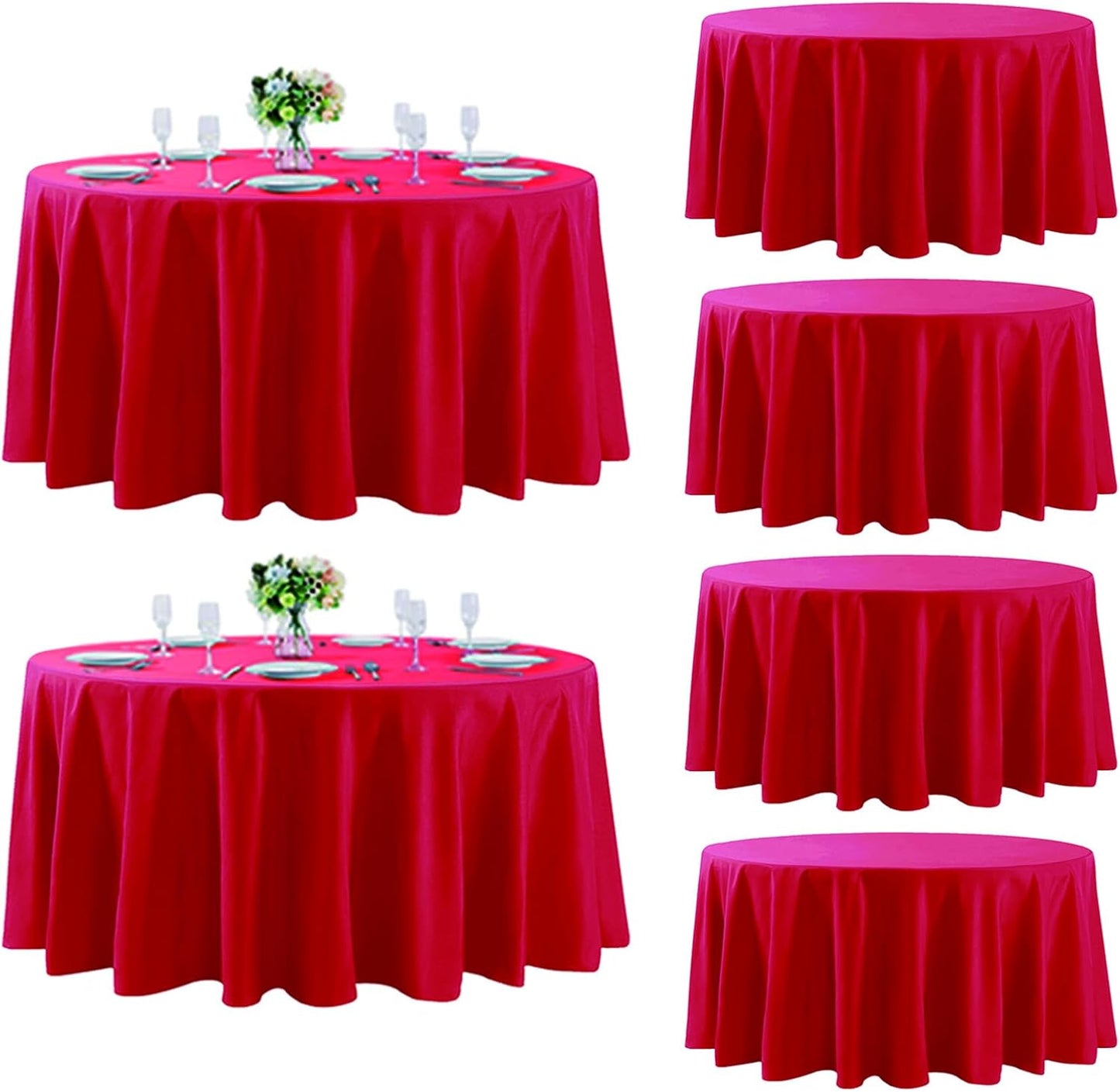 Fokitut 6 Pack Round Tablecloth, 108 Inch, Stain Resistant and Wrinkle Polyester Table Cloth, Fabric Table Cover for Kitchen Dining, Wedding, Party, Holiday Dinner-Red