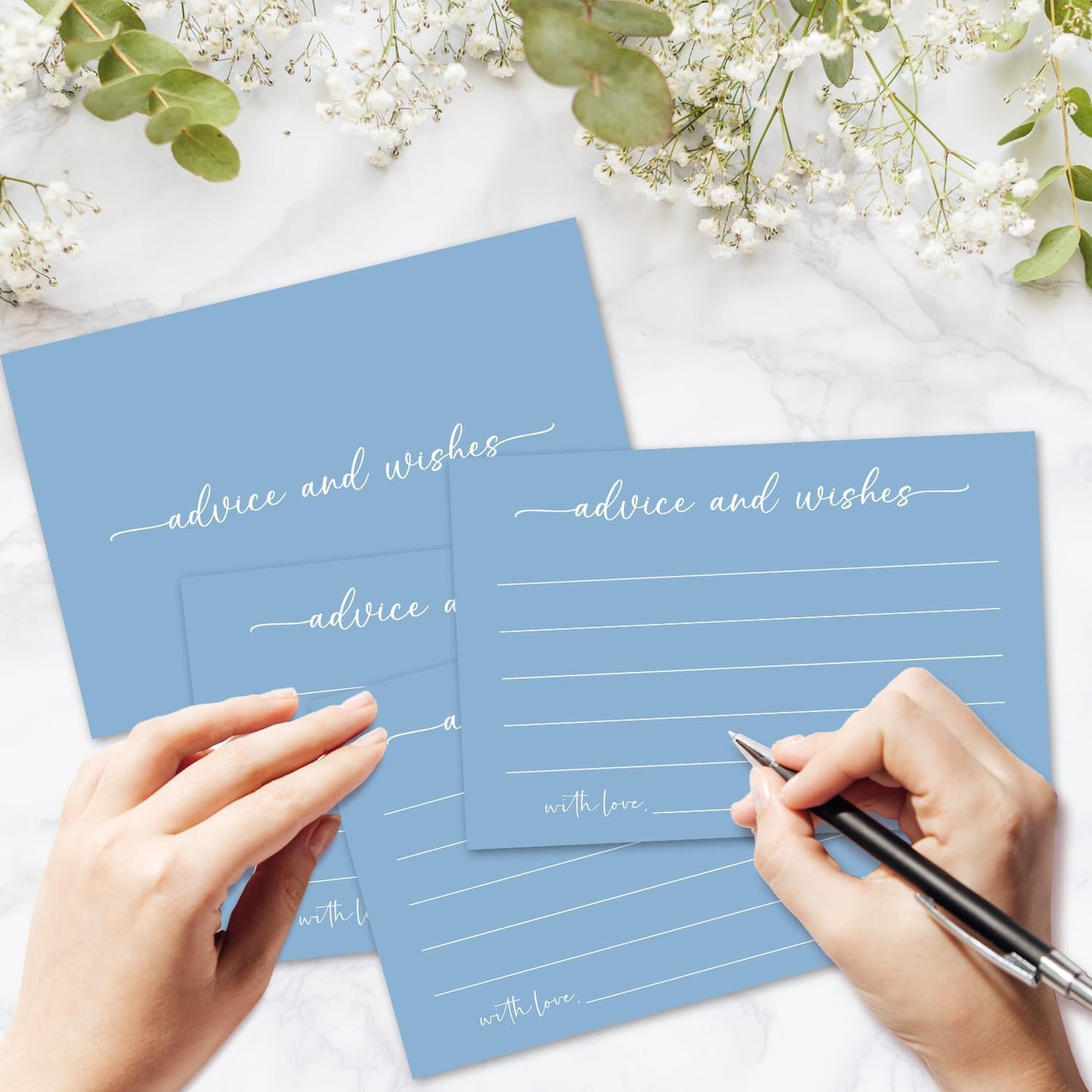 Bule Advice and Wishes Card, Advice Cards for The Bride and Groom, Bridal Shower,Wedding or Baby Shower, Birthday, Graduation, Retirement, Guestbook - 25 Cards -01