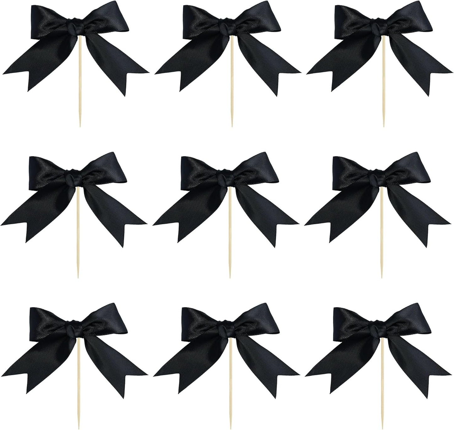 Gyufise 24Pcs Bow Cupcake Toppers Coquette Bow Girls Birthday Cake Decorations Bowknot Cake Toppers Bowknot Cupcake Picks for Baby Shower Birthday Wedding Bridal Engagement Party Supplies Black