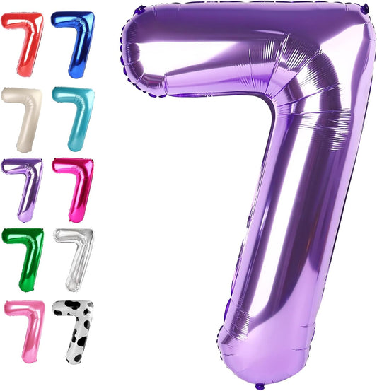 Purple Number 7 Birthday Balloon 40 Inch, Digital Balloons for 7 17 27 70 77 Party Celebration Decorations Supplies, Mylar Foil Numbers Balloon for Seven Wedding Anniversary