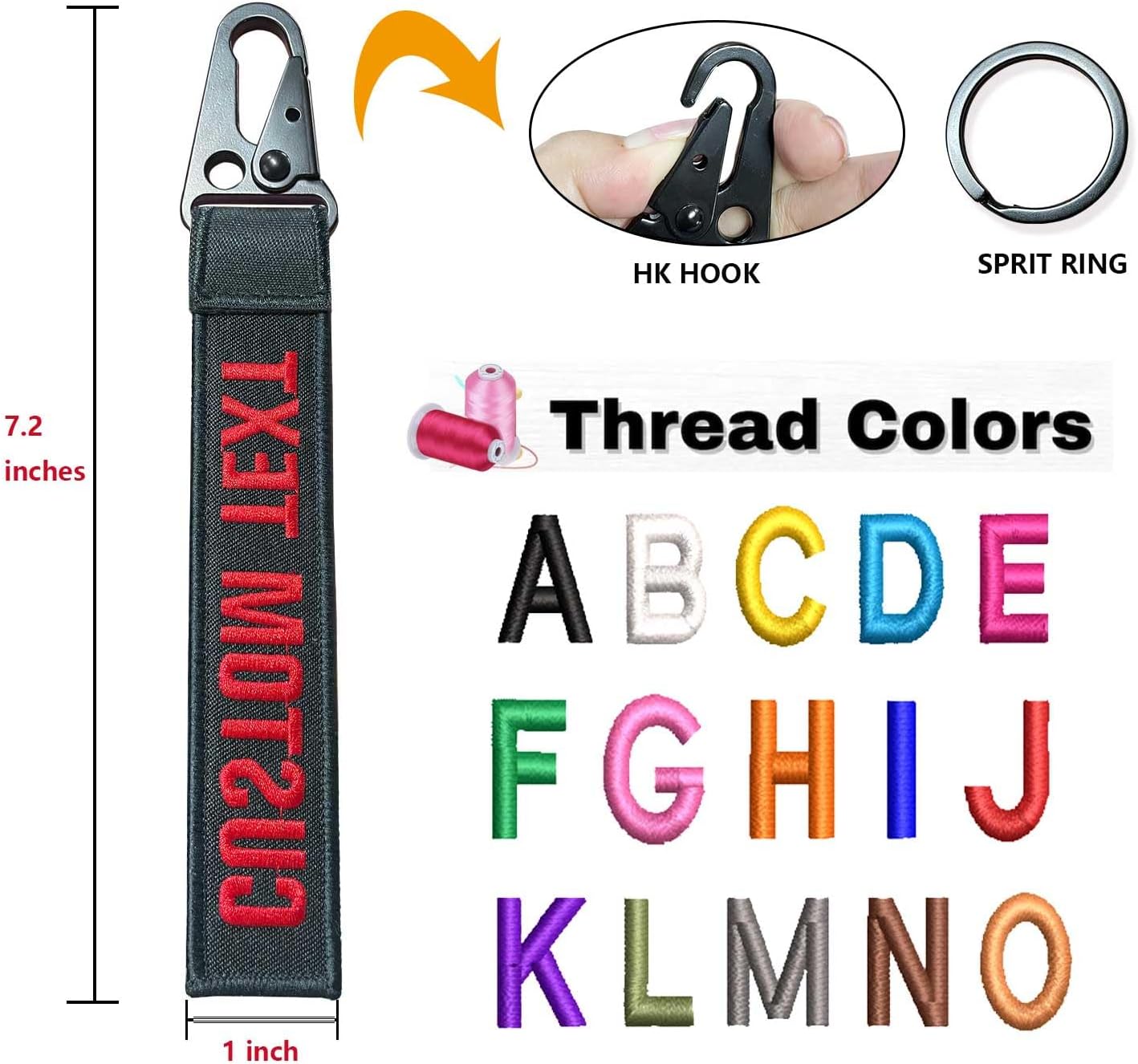 mvcen Personalized Embroidery Keychain, Custom Name Tag Personalized Text Keychain Custom Luggage Tags Key Fob Ring Accessories for Crate, Backpacks, Car, Keyring, Gift