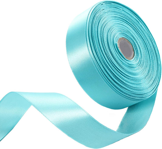 1" x 50 Yards Aqua Blue Satin Ribbon Single Faced Fabric Ribbons for Gift Wrapping, Crafting, Bows Making, Flower Bouquet, Wedding, Home Decor