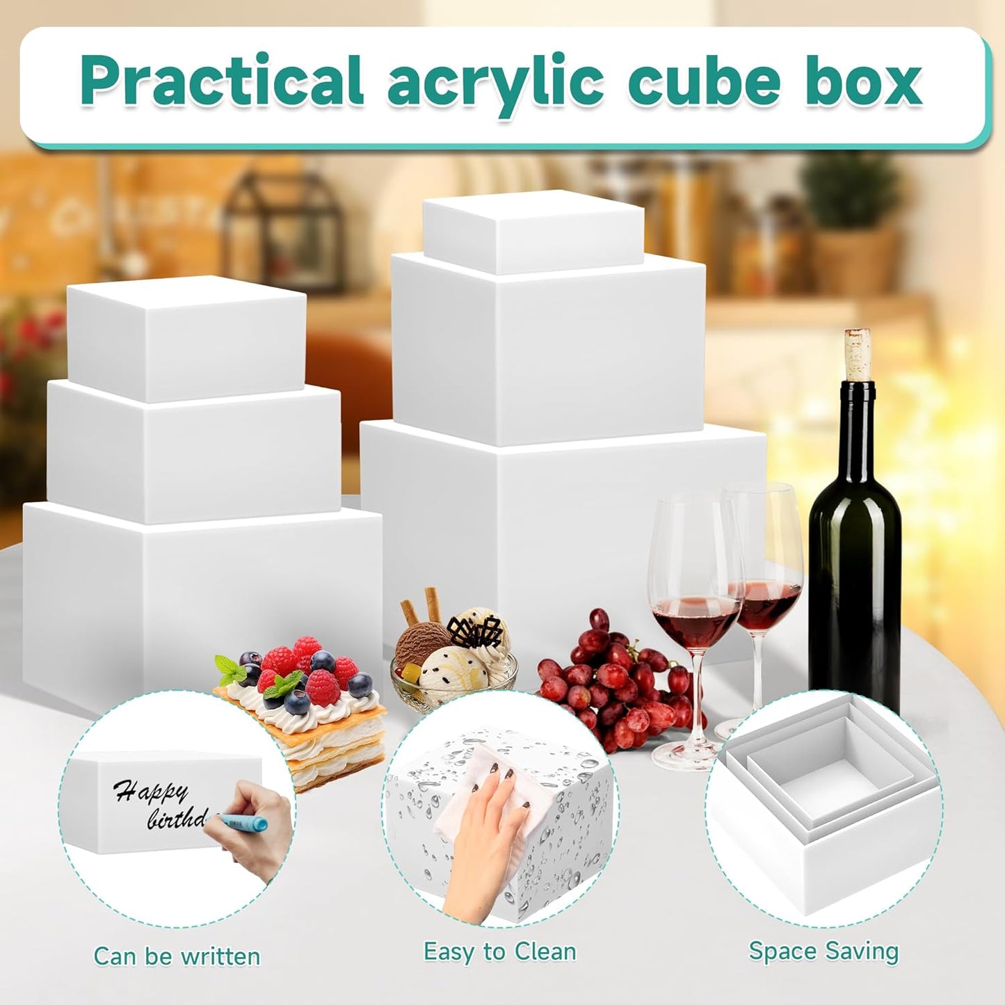 12" Large Buffet Risers,3Pcs 12",10",8" Buffet Risers,Food Risers for Buffet Table Display Stand Shelf for Party Catering Dessert Jewelry Collectibles Acrylic Cube Boxes