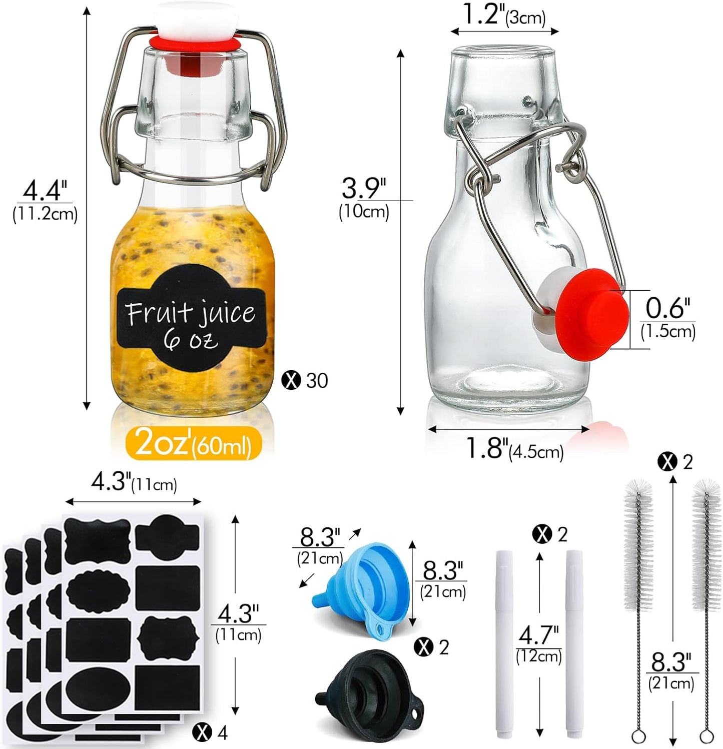 INFTYLE Swing Top Glass Bottles Set - 30 Mini Glass Bottles with Swing Top Lids for Homemade Drinks, Extracts, Candy, Crafts and Party Decor (30 Pcs-2oz)