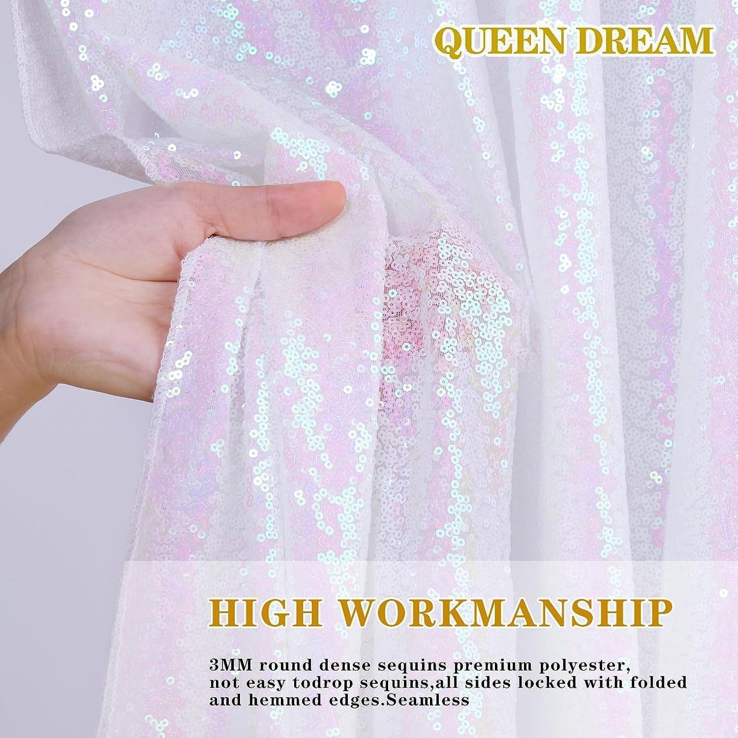 8ft x 8ft White Iridescent Sequin Backdrop Curtain Sparkly Background Drapes for Wedding Birthday Baby Shower Event Decorations