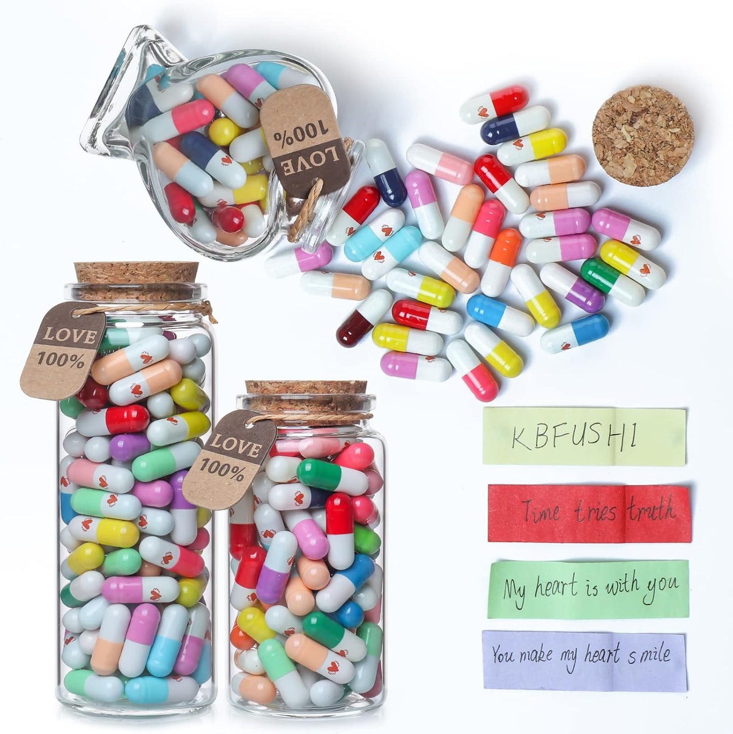 Capsule Letters Message in a Bottle - Cute Things Message Love Letter Gifts for Boyfriend Girlfriend - Message Pills for Valentine's Day, Birthday, Mother's Day Gift (Mixed Color 50PCS)
