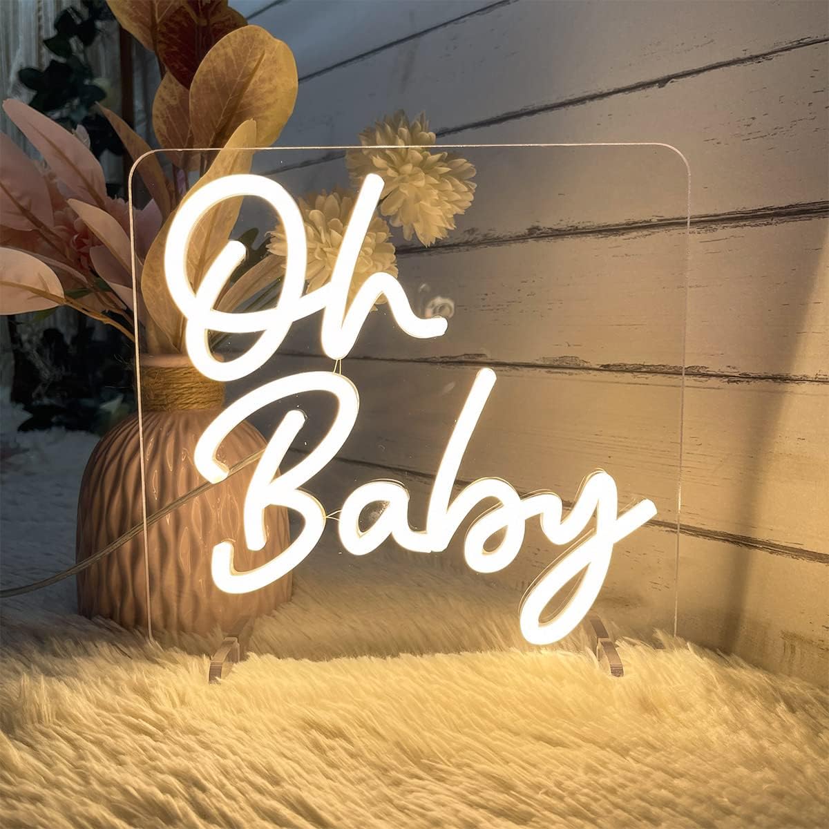 Oh Baby Table Number Neon Sign Desk Lamp Night Light Wedding Letter LED Neon Sign Wedding Table Decorations Neon Light Bedroom Home Room Decor Christmas Party Warm White USB 25×24 CM