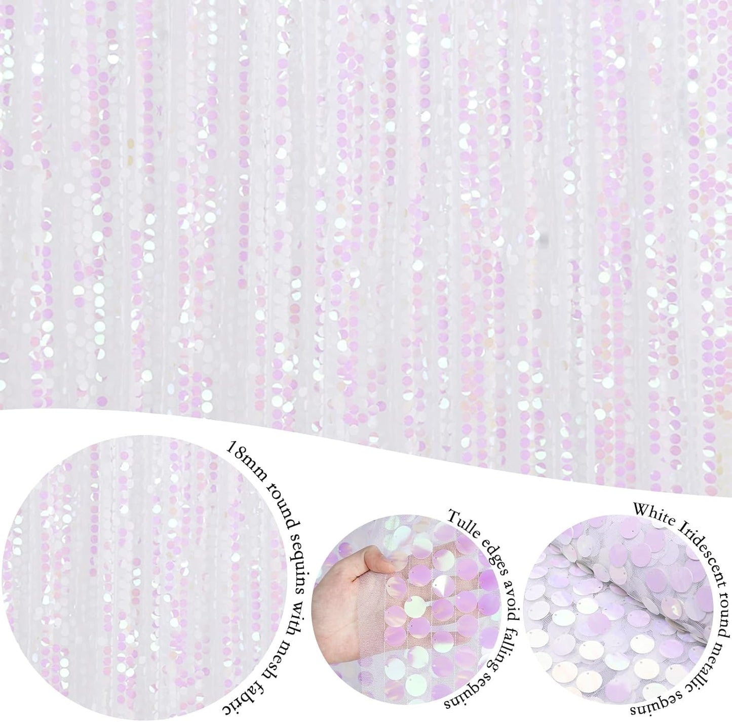 Glitter Backdrop Curtains 4ftx8ft White Iridescent Sequin Drapes Panels Mermaids Party Undersea World Party Wall Decorations Background Fabric