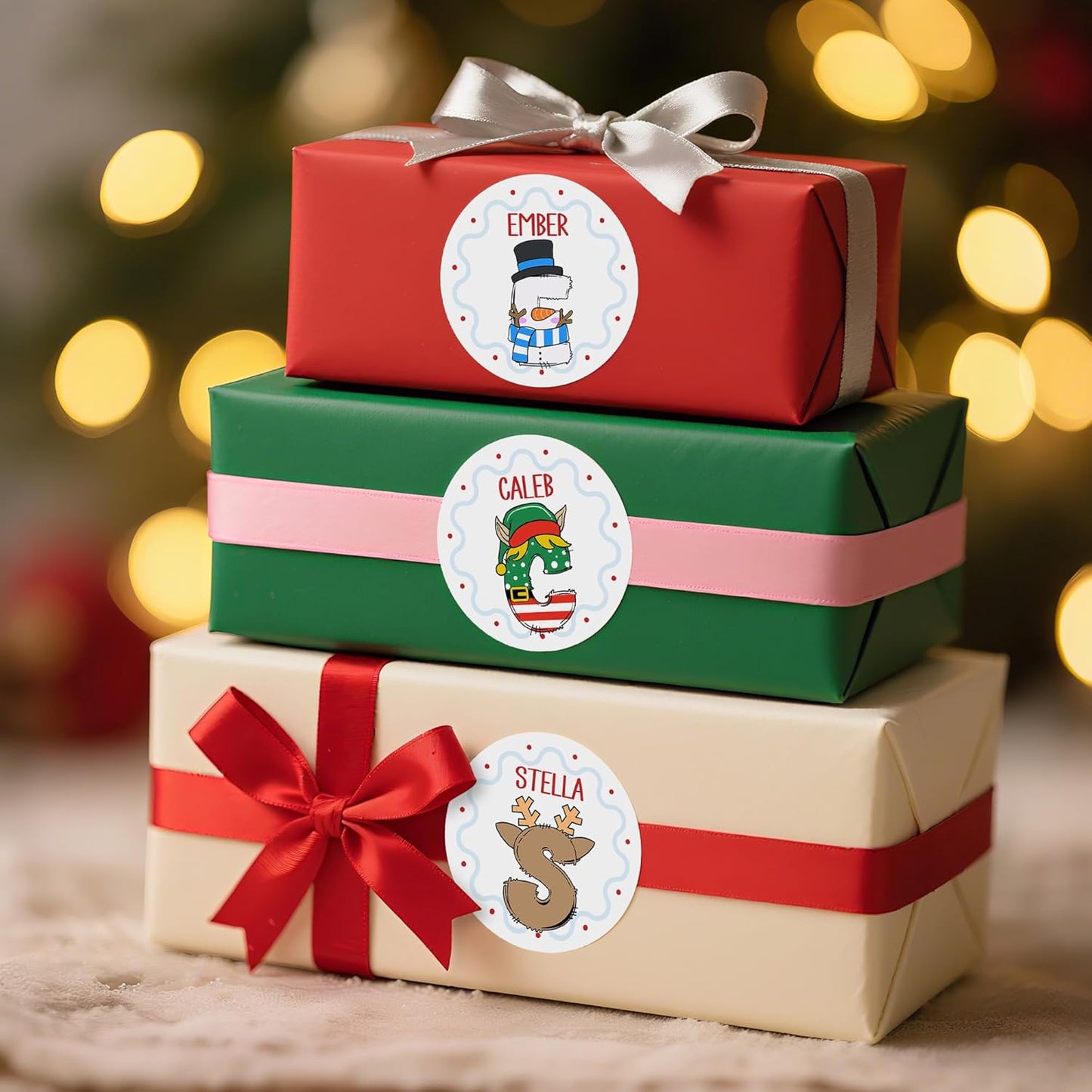 Personalized Christmas Stickers, Custom Name Waterproof Christmas Gift Tags for Gift Box Holiday Decorations, Stockings, Party Favors (Initial 2)