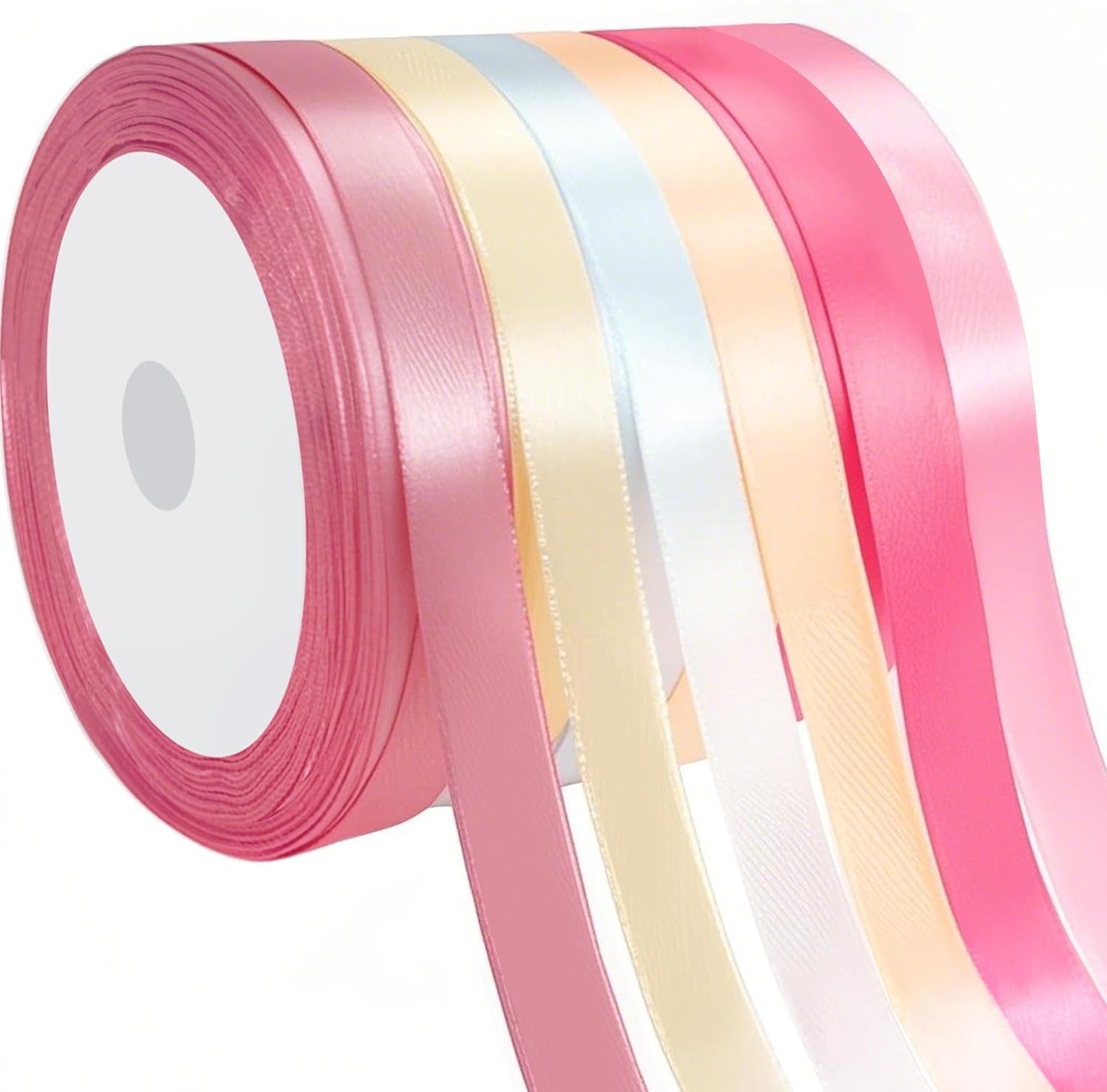 3/8" 6 Colors X 25 Yards Pink/Hot Pink Satin Ribbon,150 Yards Assorted Colors Satin Ribbons for Flower Bouquet,Ribbons for Gift Wrapping Happy Birthday Party Decorations
