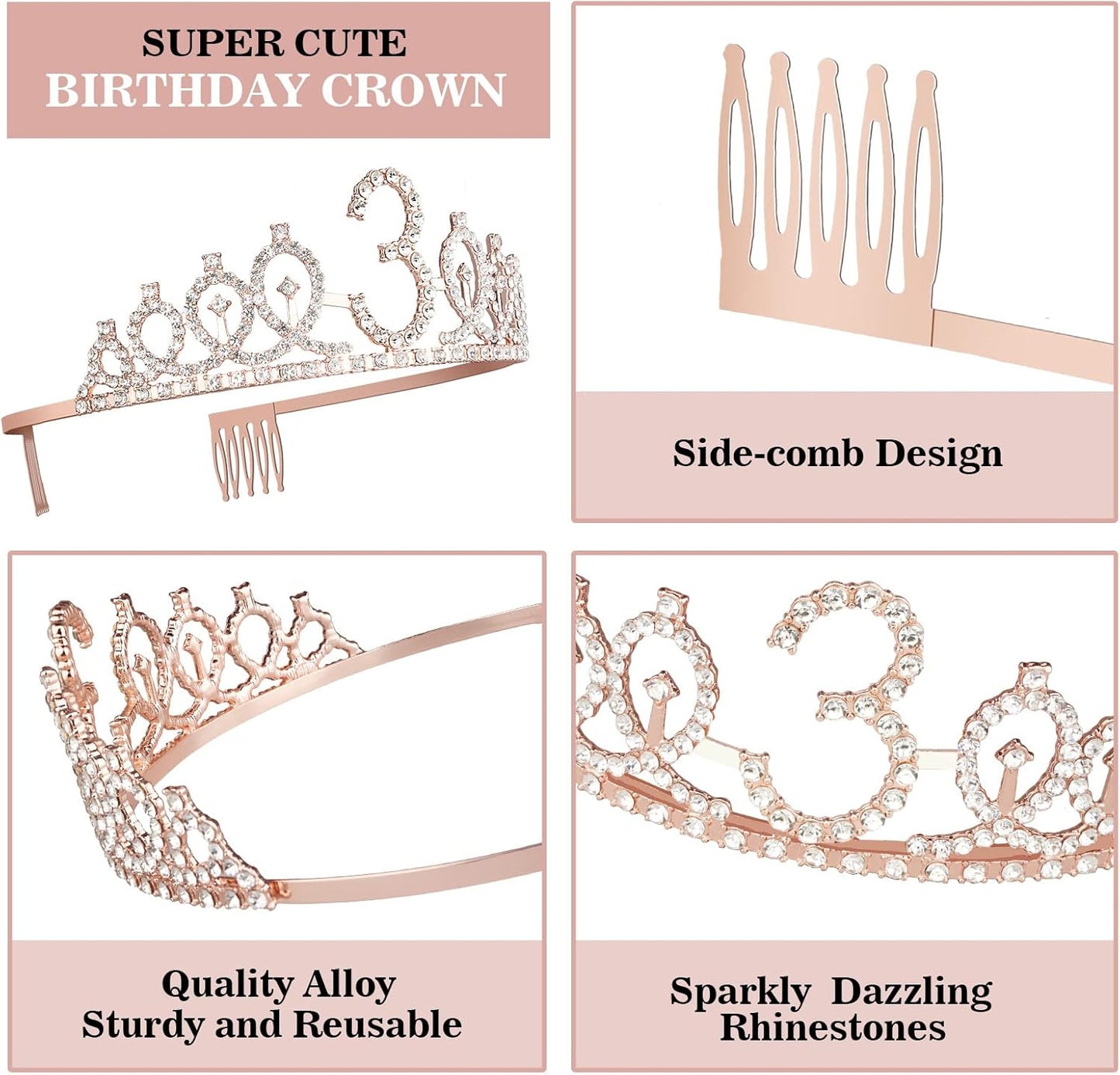 3rd Birthday Decorations for Girls, Including Sash, Crown/Tiara, Candles, Cake Toppers, 3rd Birthday Gifts for Girls