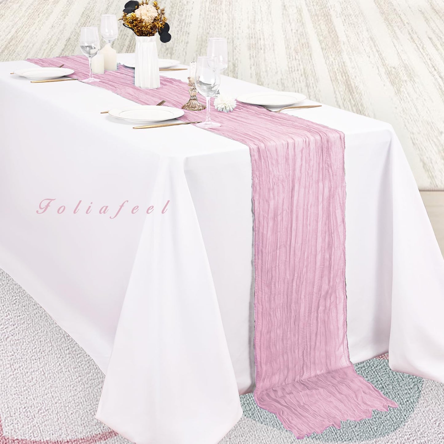Light Pink Cheesecloth Table Runner 20 Pack 10FT Rustic Gauze Fabric Cheese Cloth Table Runner for Wedding 20 x 120 Inch Long Bridal Baby Shower Table Decorations Boho Sheer Birthday Party Table Decor