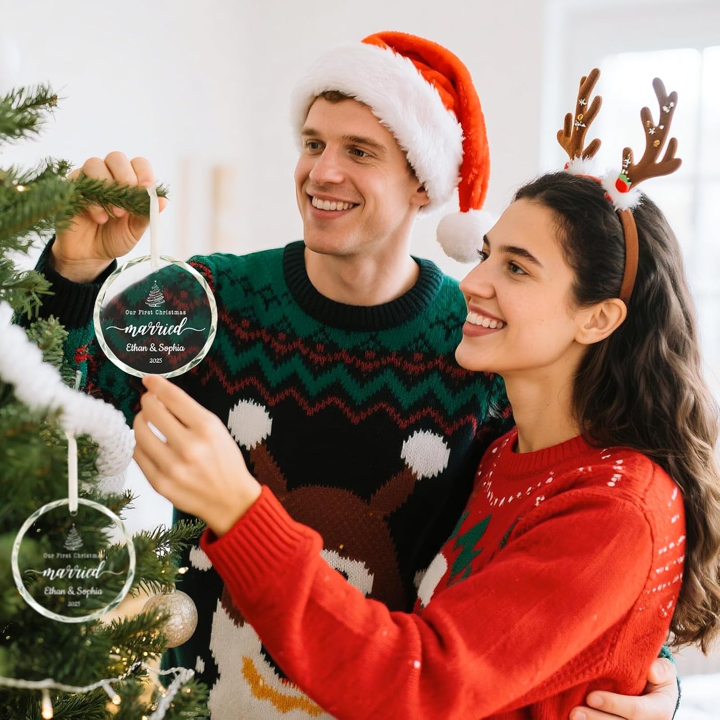 First Christmas Married Ornament 2025, Bridal Shower Gifts, Custom Christmas Ornament 2025 Just Married Decorations, Personalized Wedding Gifts for Couple Newlyweds