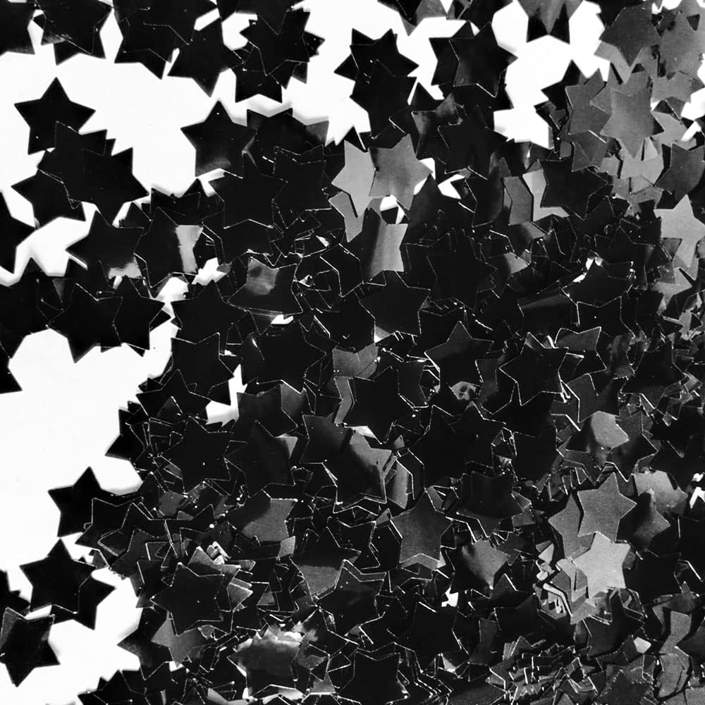 Star Confetti - 0.6 inch Round Black Foil, Shiny Black for Party Decoration or Filled Balloons (3.52 oz)