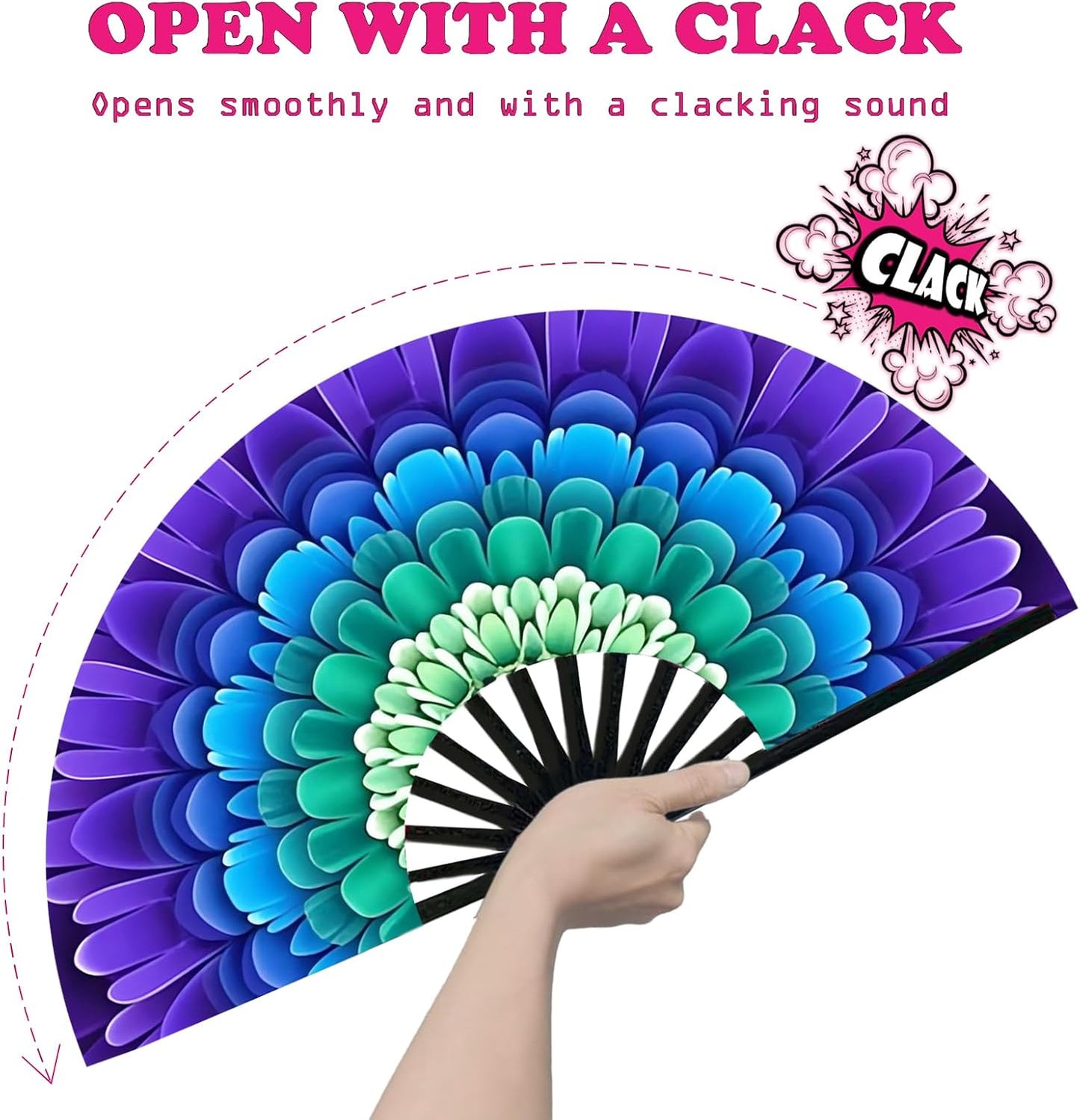 Boots on The Ground Fan, Large Folding Hand Fan for Women and Men, Popping Fans for Line Dancing for Raves, EDM, Dance Party, and Home Decoration