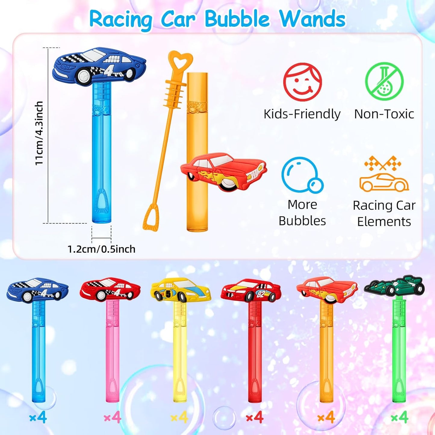 AMFZON 24Pcs Race Car Party Favors Bubble Wands for Kids, Racecar Wheels Mini Bubbles Wand Toys, Two Fast Birthday Party Supplies Goodie Gift Bag Stuffers Pinata Classroom Prizes