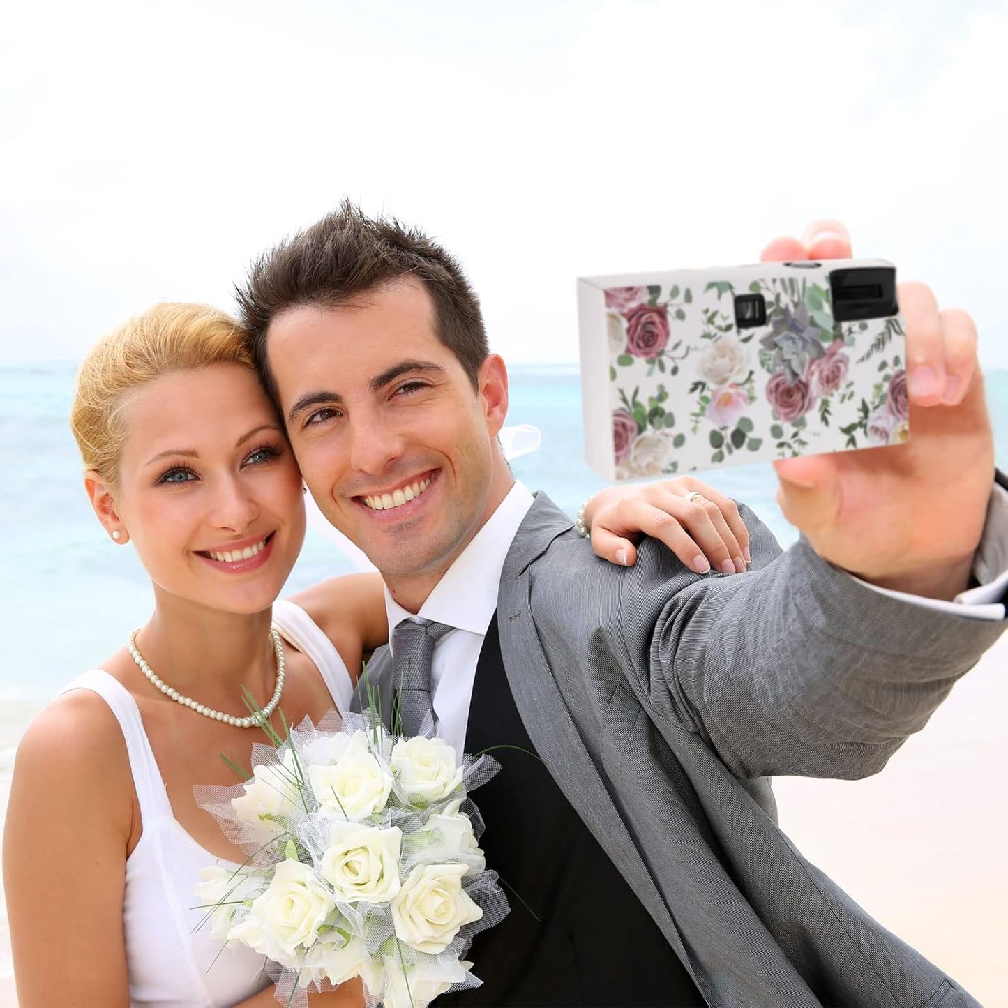 Zhengmy 10 Pack Disposable Camera Bulk for Wedding, 34mm Single Use Camera Bulk with Flash One Time for Gathering Wedding Travel(Pink Rose,Colorful Film)