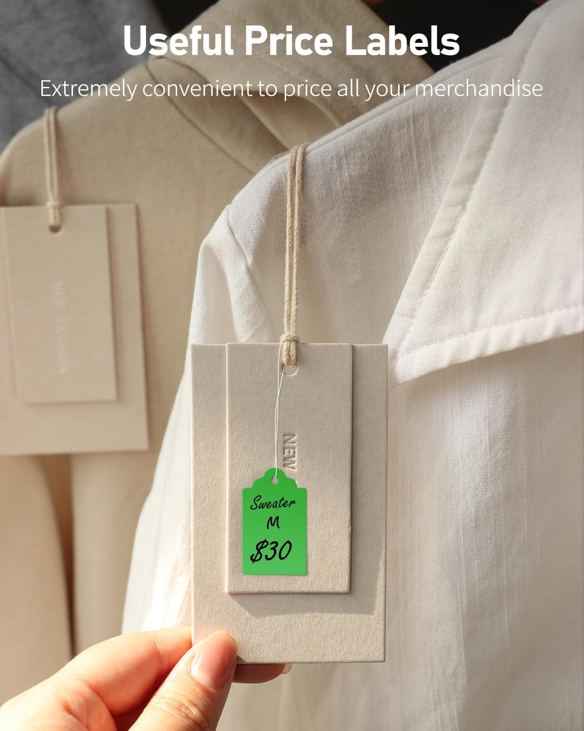 Uniclife 200 Pcs Price Tags with String Attached 1.8 Inch Writable Colored Hang Tag String Tags for Pricing Clothing Jewelry Price Display Labels Blank Merchandise Marking Paper Tag, 1.8" x 1.05"