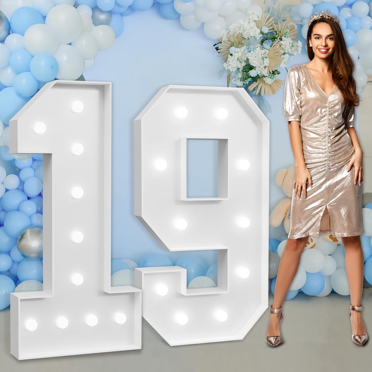 Marquee Numbers Large 19th-Birthday Decorations: 4ft Light Up Number Party Decor 91 Year Old Women And Men Birthday Decoration Backdrop 91 Anniversary Cardboard Big Mosaic Balloon Frame Number 19