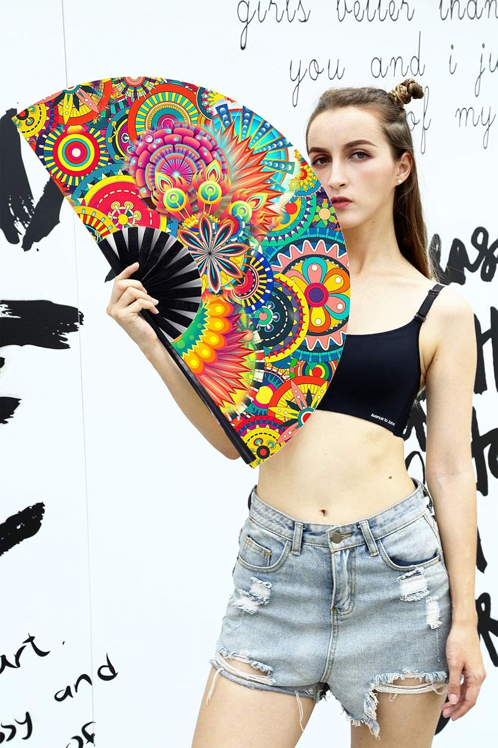 Amajiji Large Folding Hand Rave Fan Popping Fan for Line Dancing Clacking Fans for Boots On The Ground Dance,Party,Decoration,Festival (Dream Ｆlower)