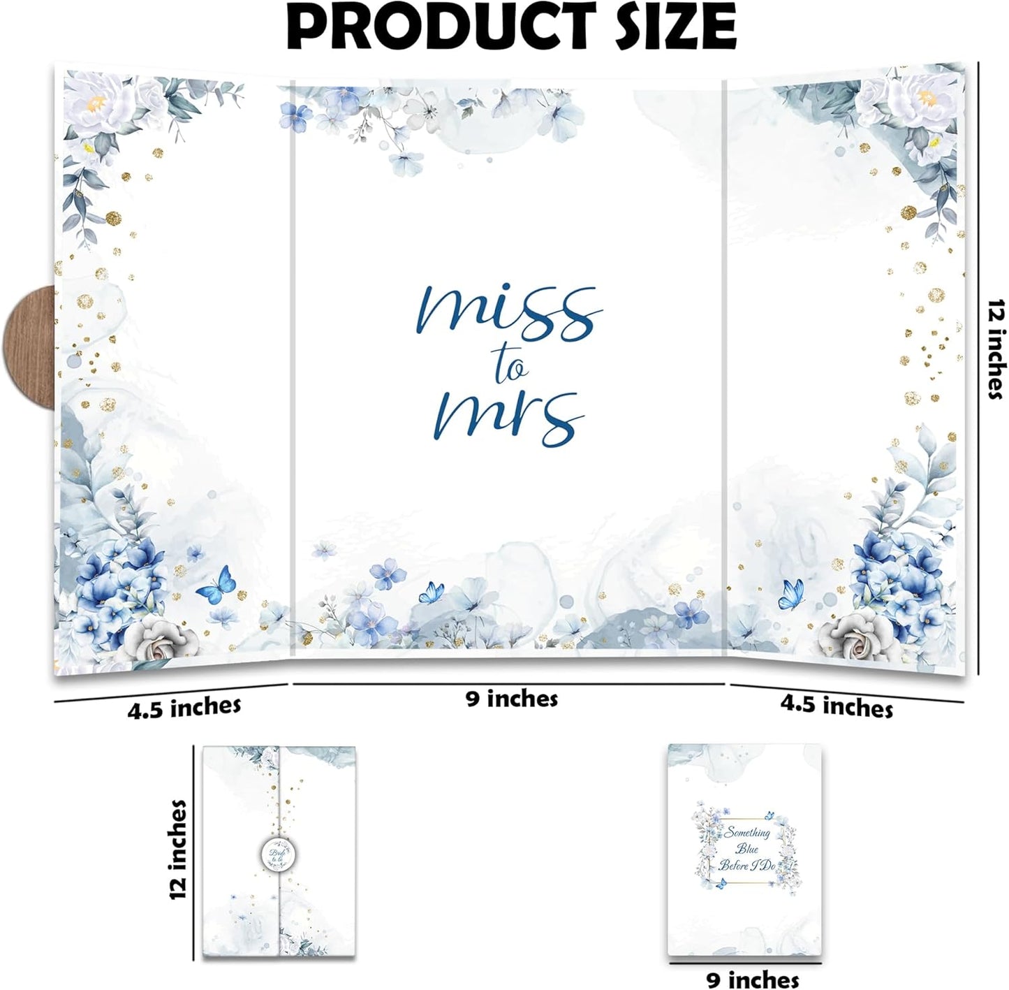 Blue Flowers Bridal Shower Decorations - 18 ''x12'' Bride-to-Be Signature Guest Book Alternative from Miss to Mrs - Signature Book Gifts - Bachelorette Party Wedding Reception Decor & Supplies -A08