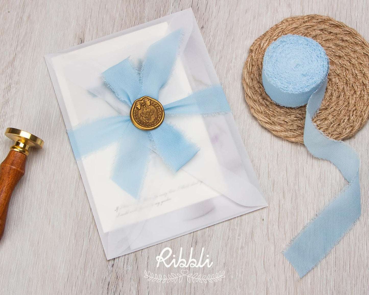 Ribbli Baby Blue Ribbon 1 Inch x 3 Rolls Total 24 Yards Light Blue Handmade Fringe Chiffon Silk Ribbon for Wrapping Wedding Invitations Bridal Bouquets DIY Crafts Home Decor