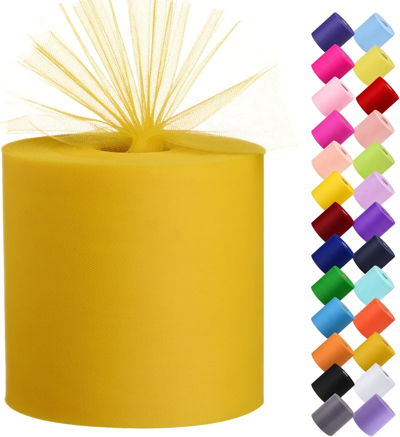 Tulle Fabric Roll, 6” by 200 Yards (600FT) Tulle Organza Fabric Spool for DIY Tutu Skirt Baby Shower Decor Wedding Backdrop Crafts Birthday Party Supplies (Light Gold)